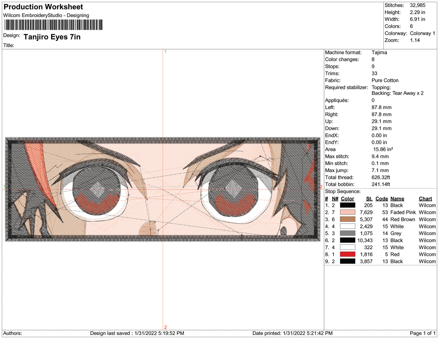 Tanjiro Kamado Eyes v2 Embroidery Design Files - 3 Size's