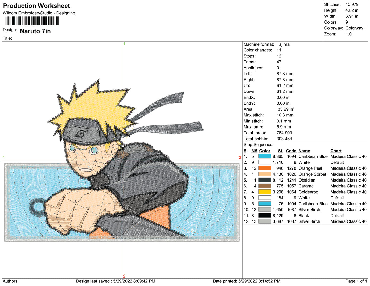 Naruto Uzumaki v8 Embroidery Design Files - 3 Size's