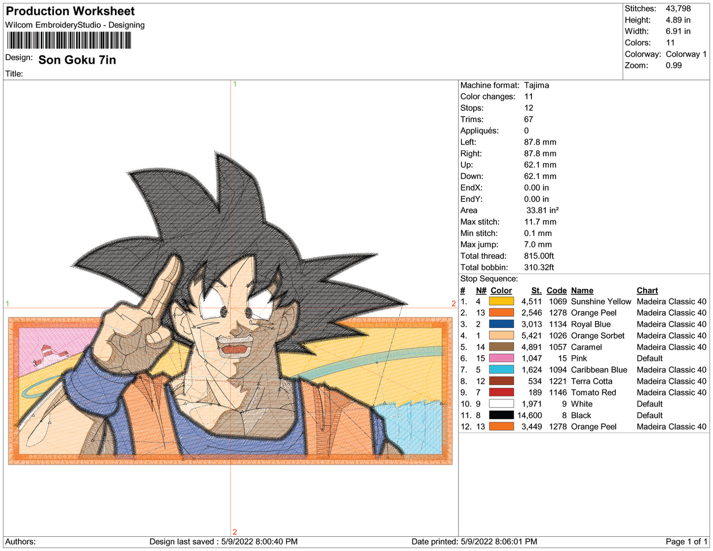 Son Goku Embroidery Design Files - 3 Size's