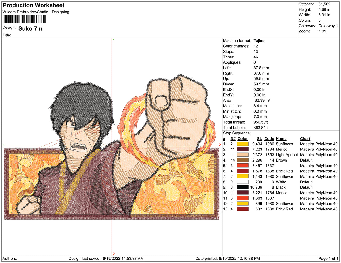 Zuko Embroidery Design Files - 3 Size's