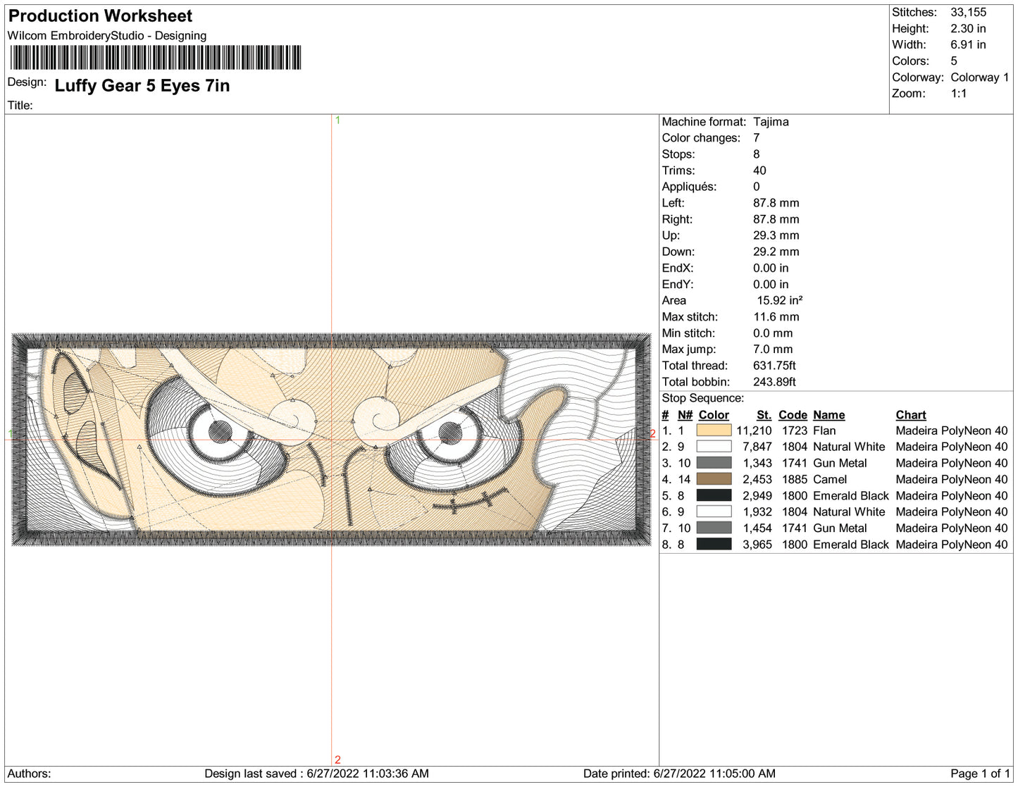 Monkey D Luffy Eyes Embroidery Design Files - 3 Size's