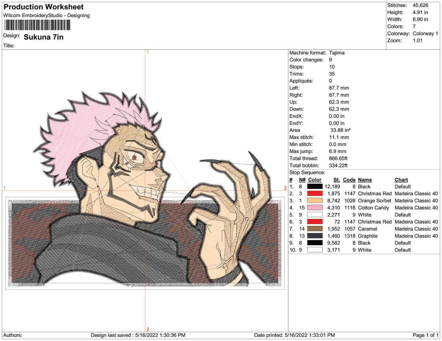 Ryomen Sukuna v3 Embroidery Design Files - 3 Size's