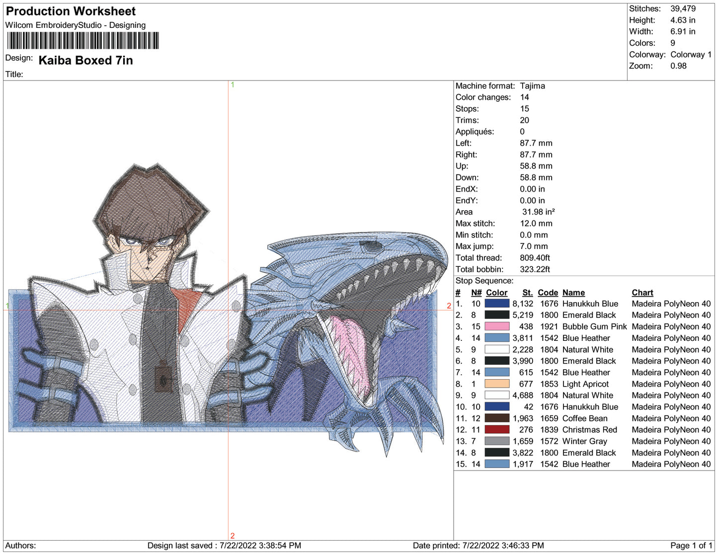 Seto Kaiba Embroidery Design Files - 2 Size's