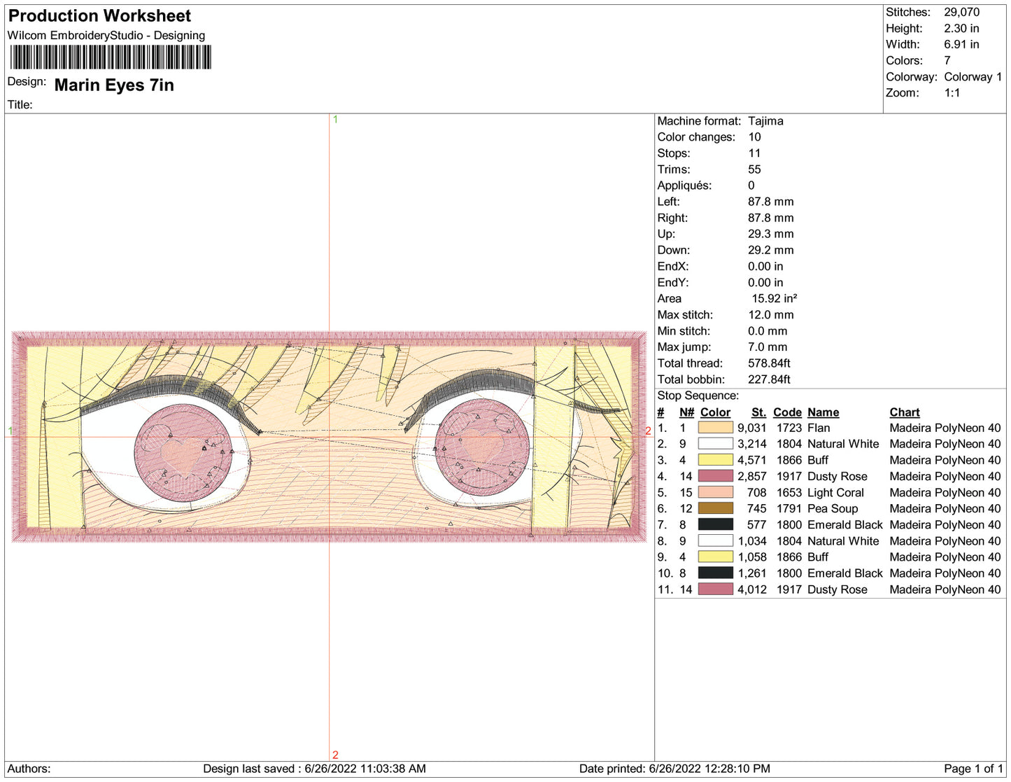 Marin Kitagawa Eyes Embroidery Design Files - 3 Size's