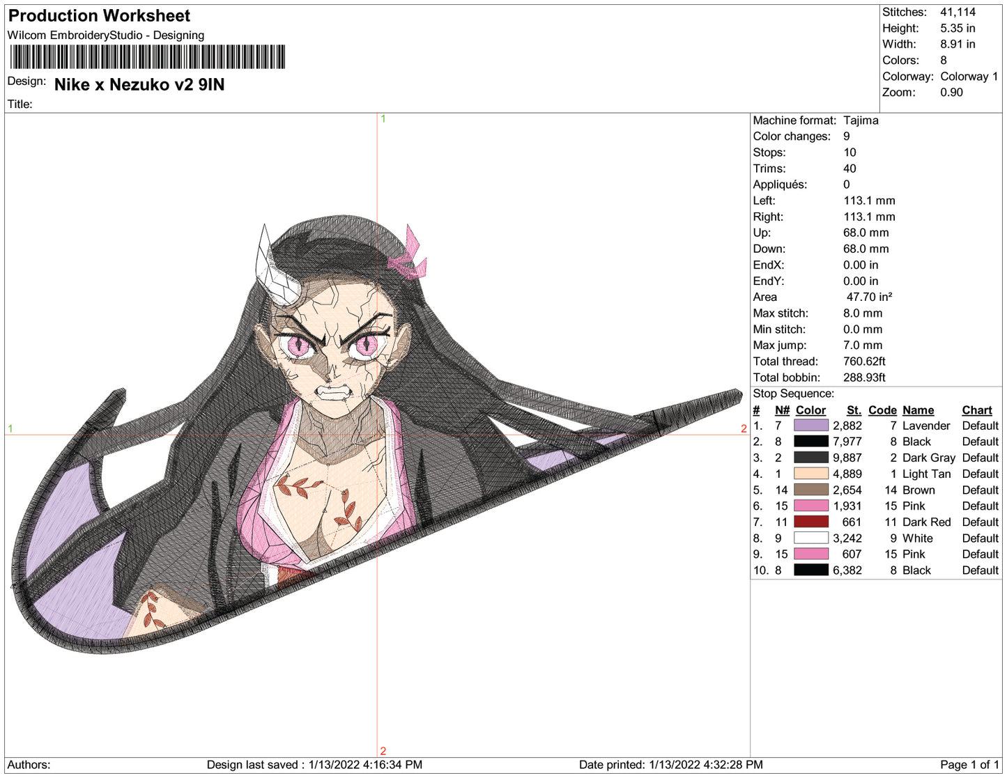Nezuko Kamado Swoosh v6 Embroidery Design Files - 4 Size's