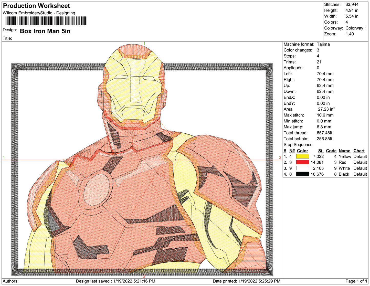 Iron Man v2 Embroidery Design Files - 3 Size's