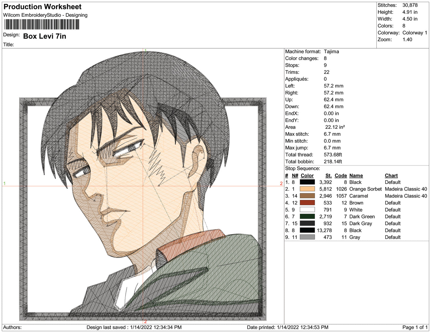 Levi Ackerman v6 Embroidery Design Files - 3 Size's