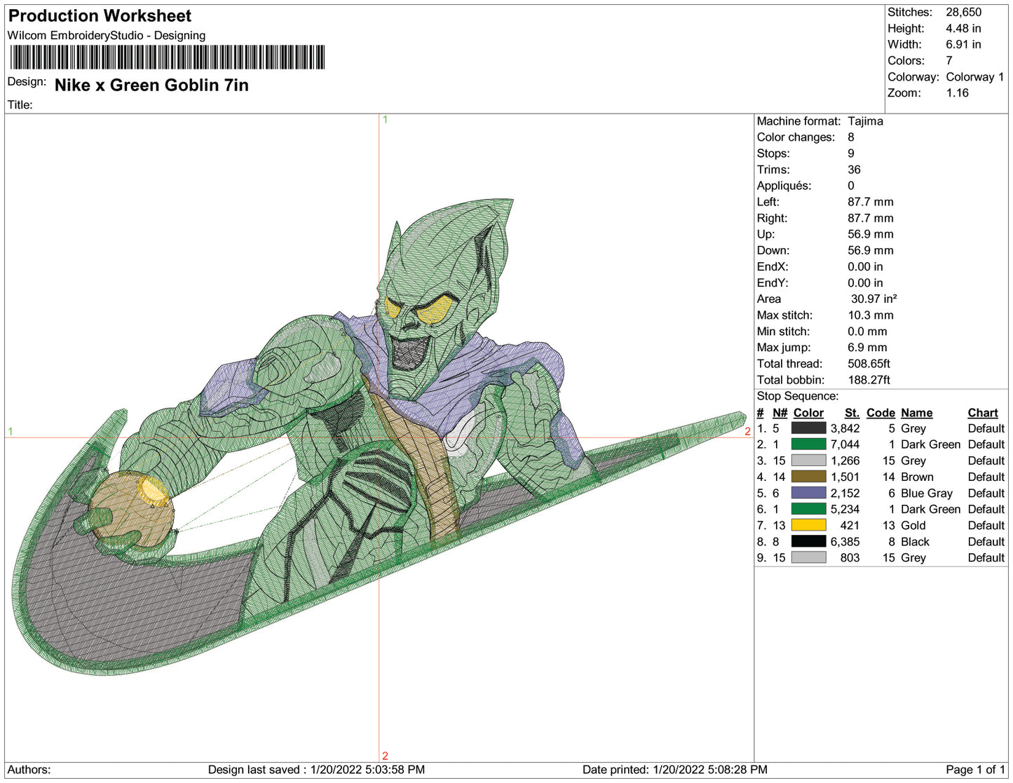Green Goblin Swoosh Embroidery Design Files - 3 Size's