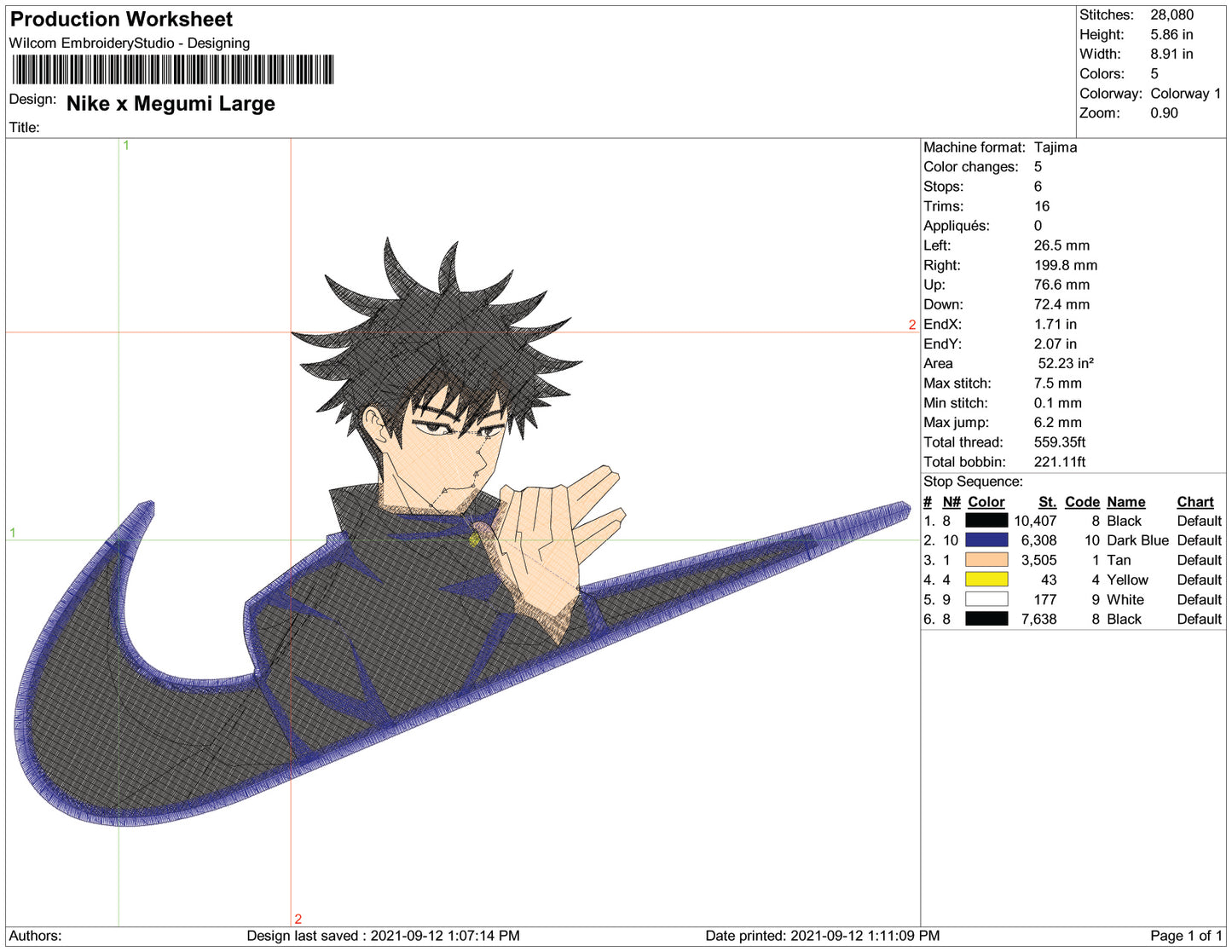Megumi Fushiguro Swoosh Embroidery Design Files - 3 Size's