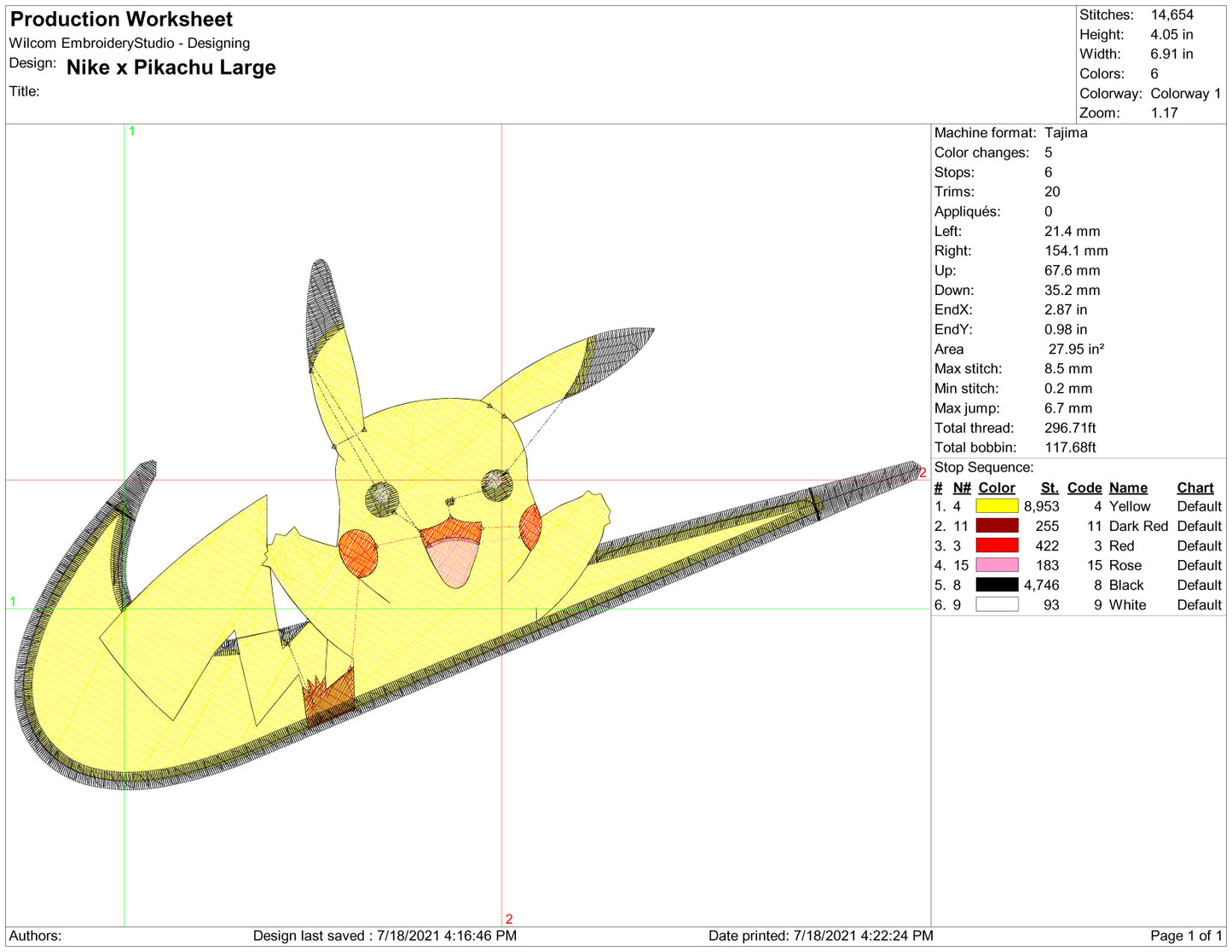 Pikachu Swoosh v2 Embroidery Files - 3 Size's