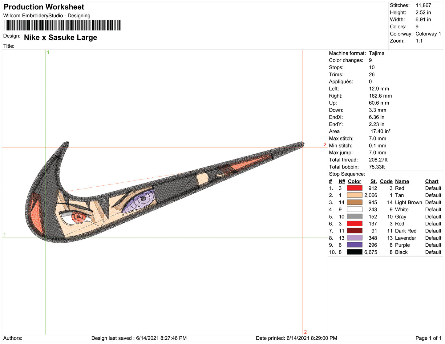 Sasuke Uchiha Swoosh v8 Embroidery Design Files - 3 Size's