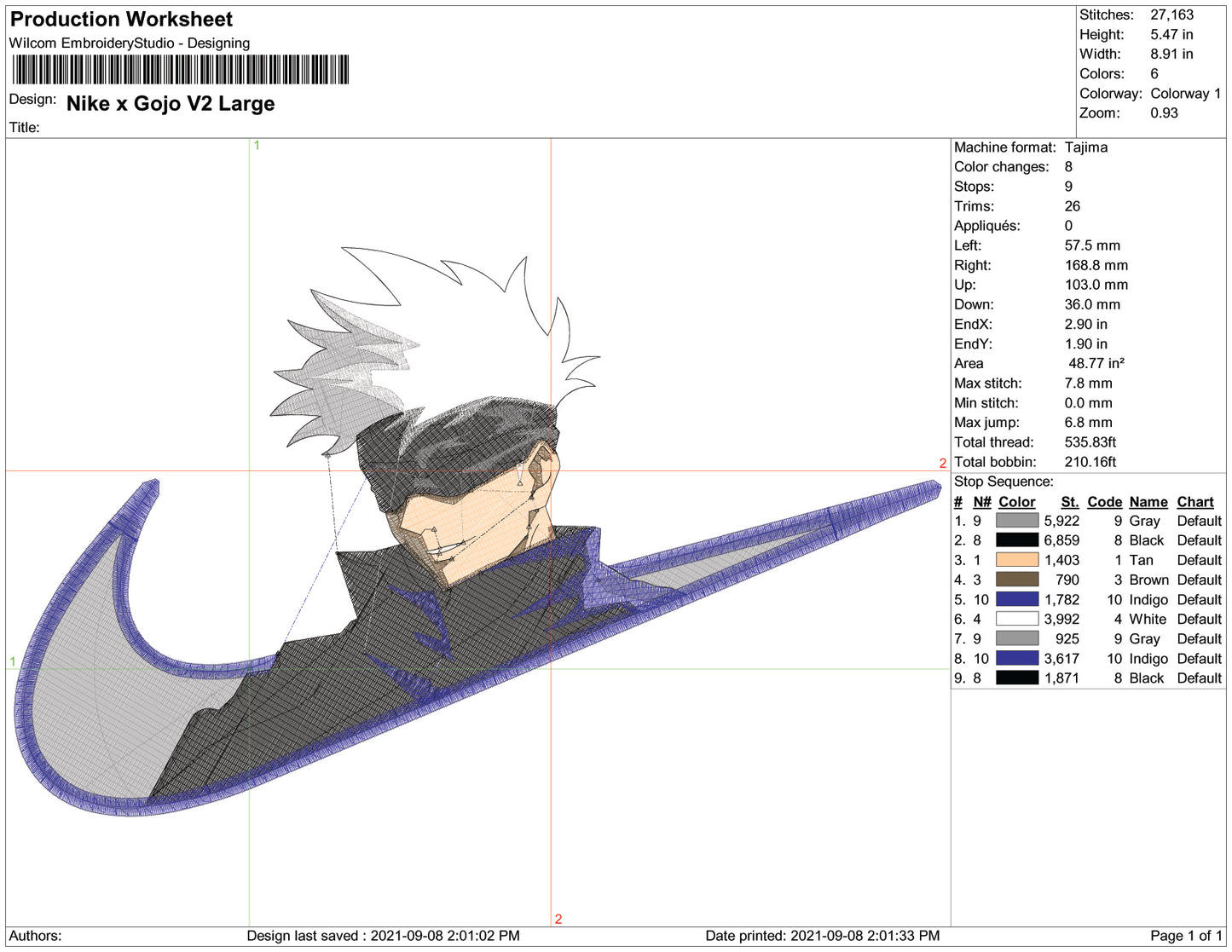 Satoru Gojo Swoosh v6 Embroidery Design Files - 3 Size's