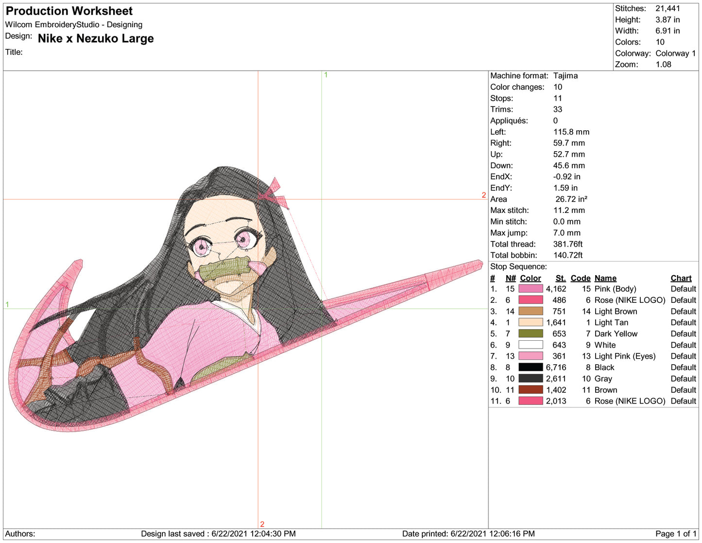 Nezuko Kamado Swoosh v4 Embroidery Design Files - 3 Size's