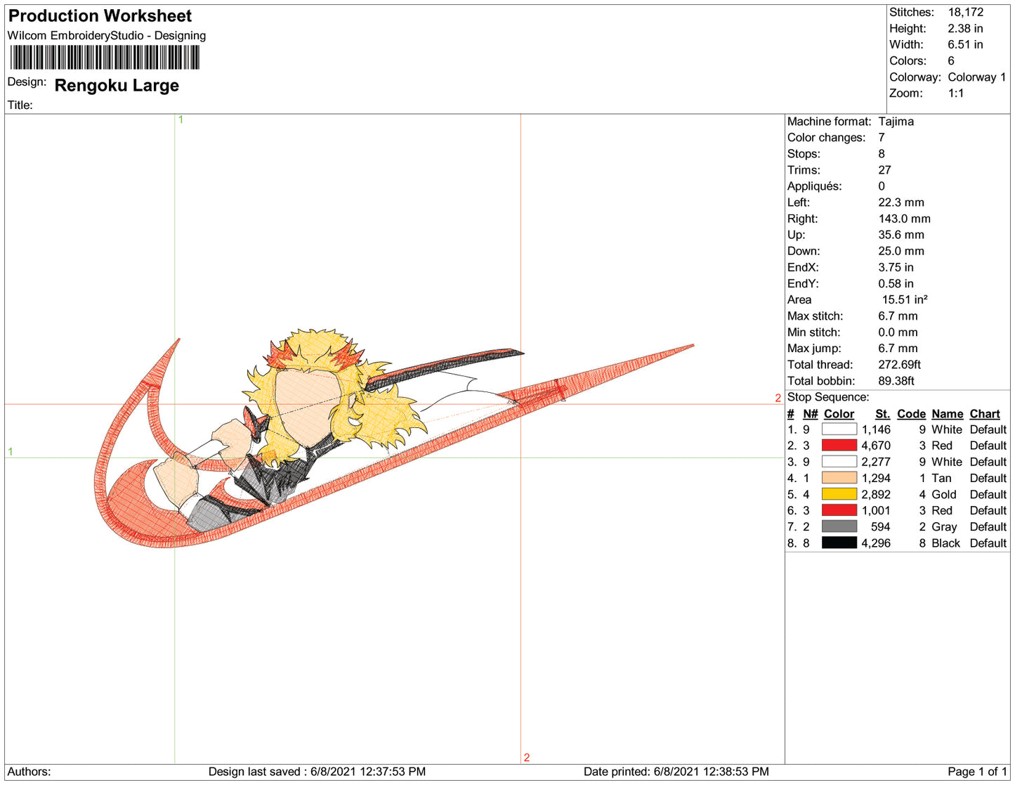 Kyojuro Rengoku Swoosh v3 Embroidery Design Files - 3 Size's