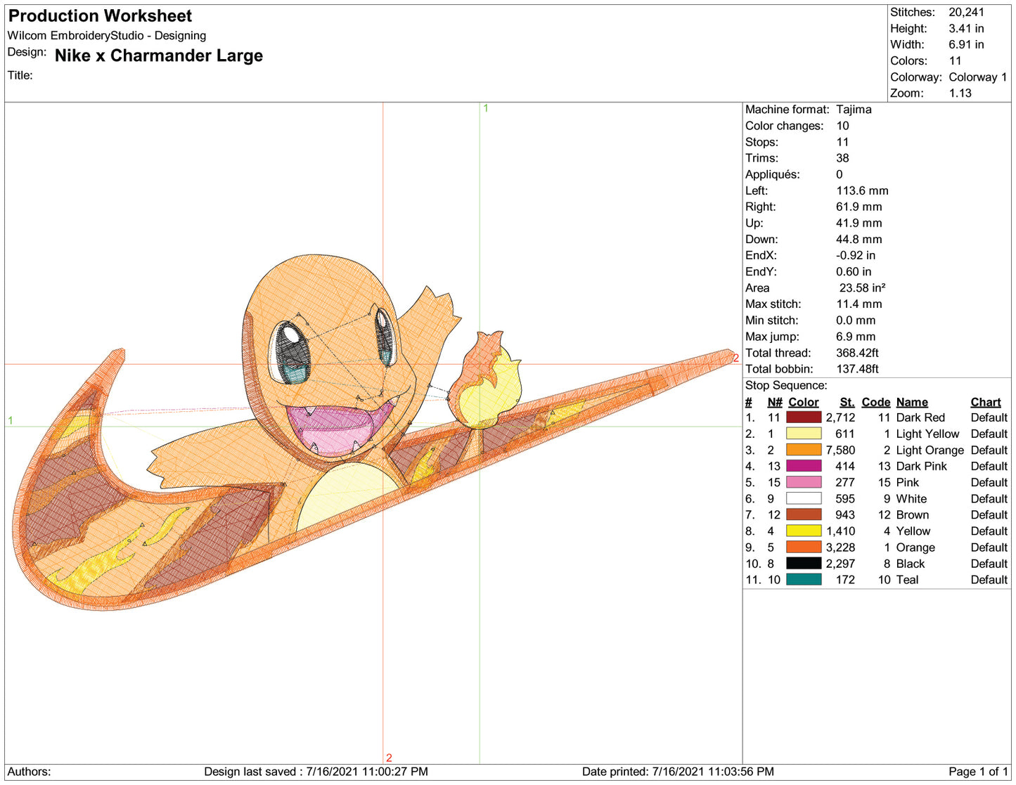 Charmander Swoosh v2 Embroidery Files - 3 Size's