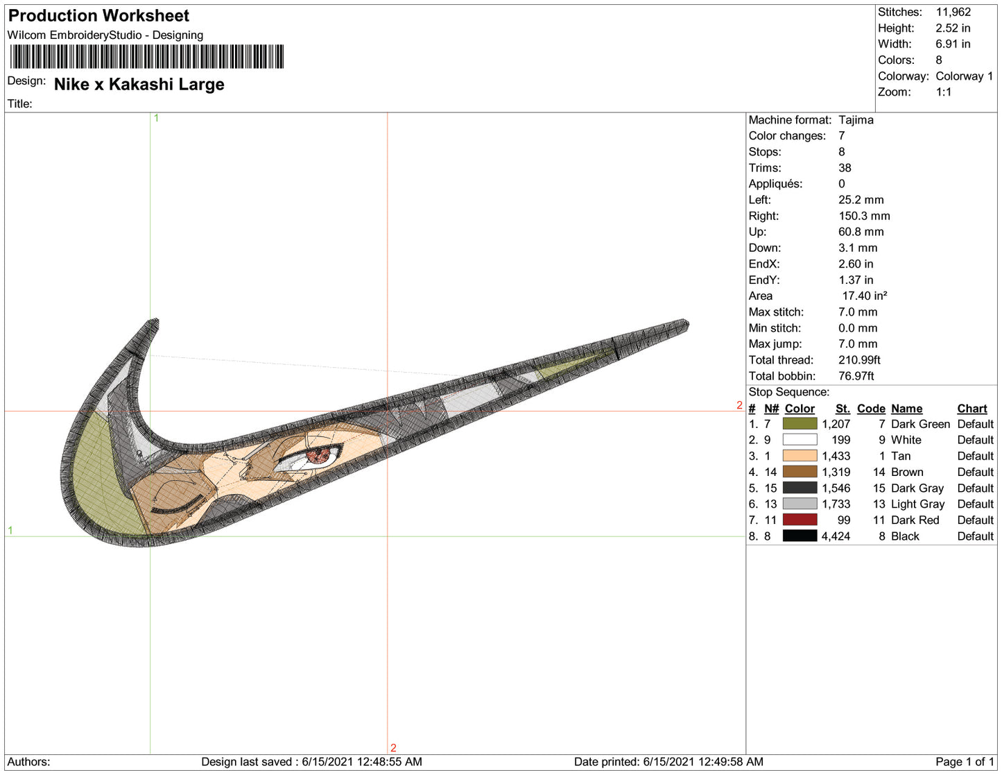 Kakashi Hatake Swoosh v5 Embroidery Design Files - 3 Size's