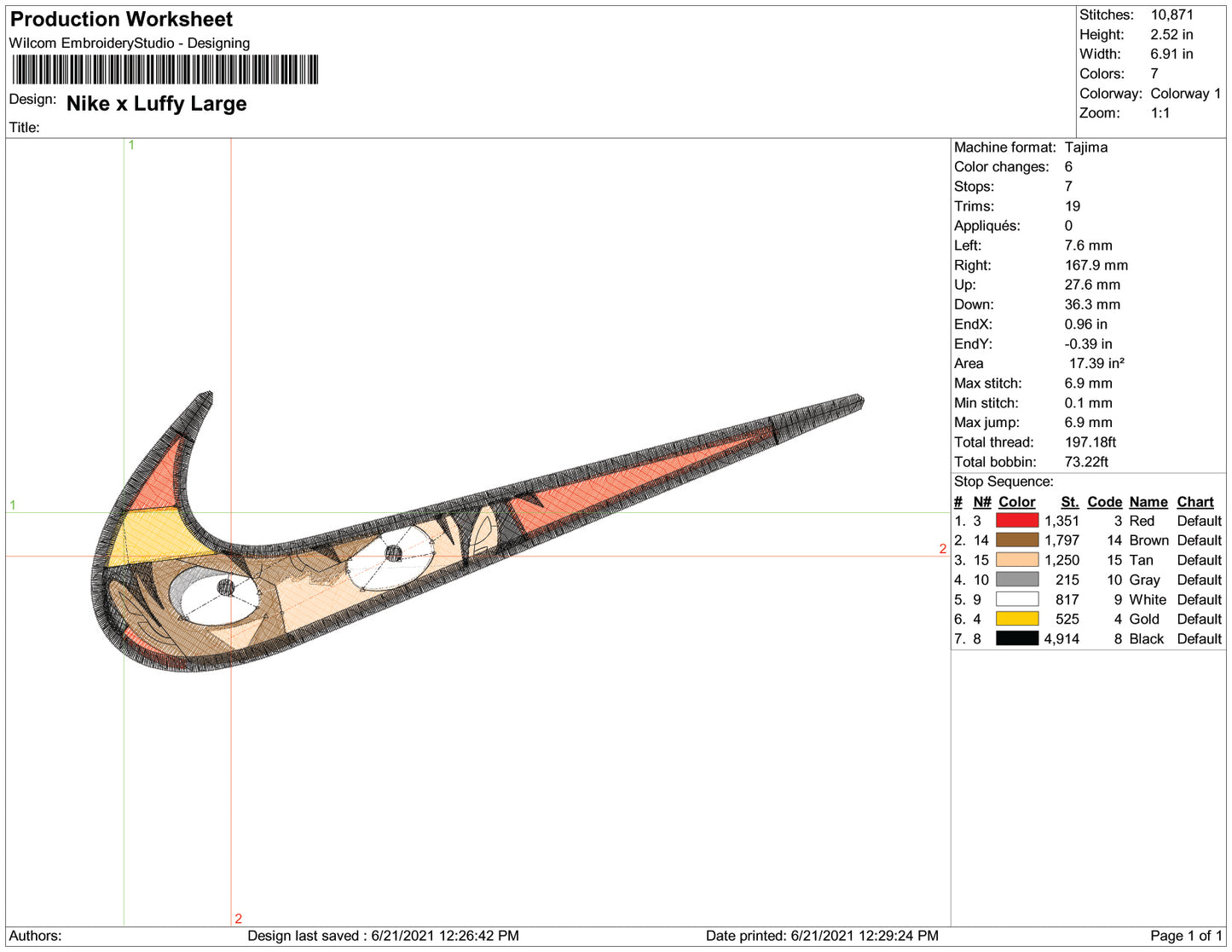 Monkey D Luffy Swoosh v9 Embroidery Design Files - 3 Size's