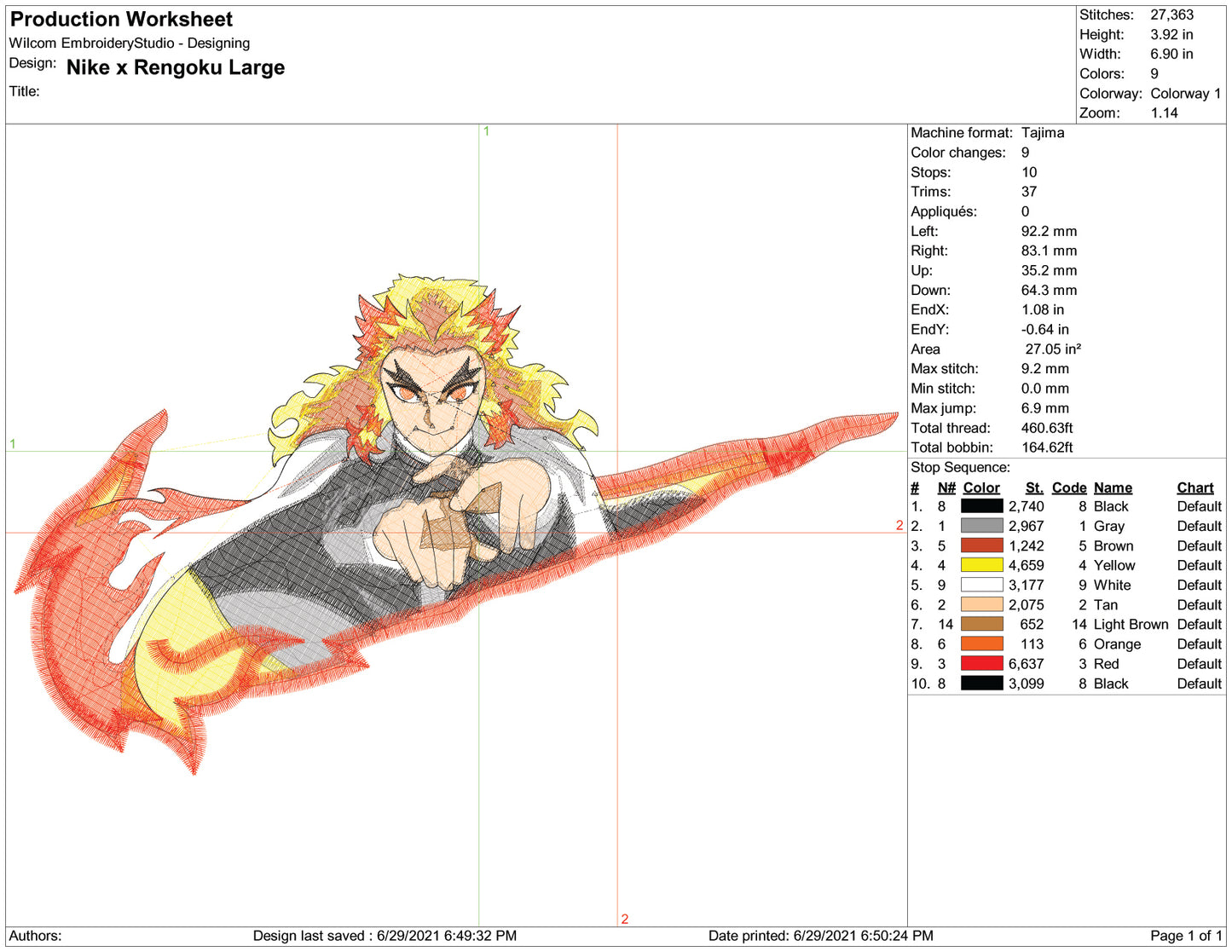 Kyojuro Rengoku Swoosh v2 Embroidery Design Files - 3 Size's