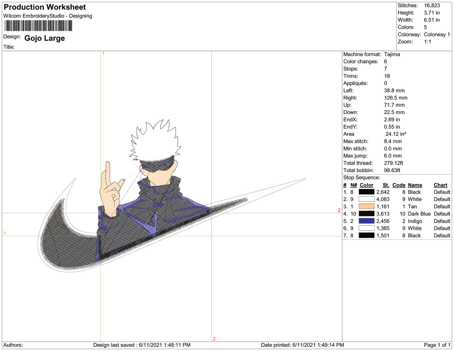Satoru Gojo Swoosh v4 Embroidery Design Files - 3 Size's