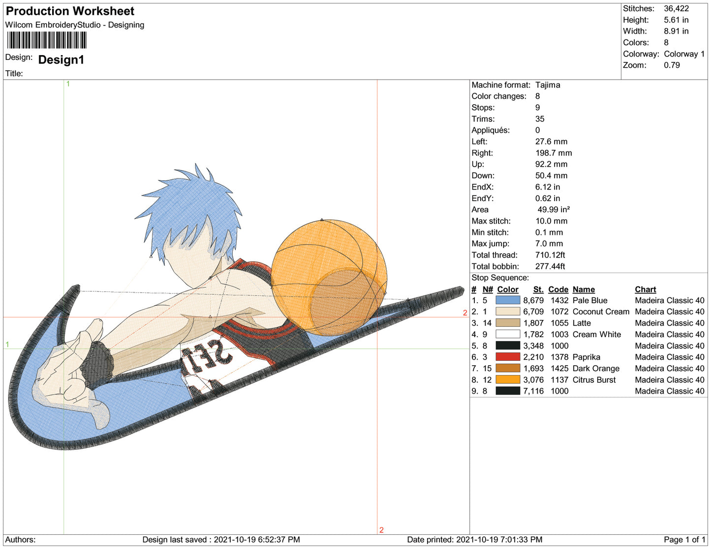 Kuroko Tetsuya Swoosh Embroidery Design Files - 3 Size's