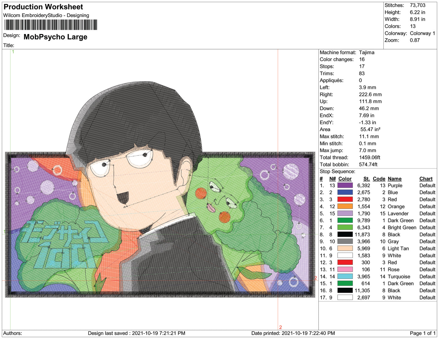 Mob Psycho 100 v4 Embroidery Design Files - 3 Size's