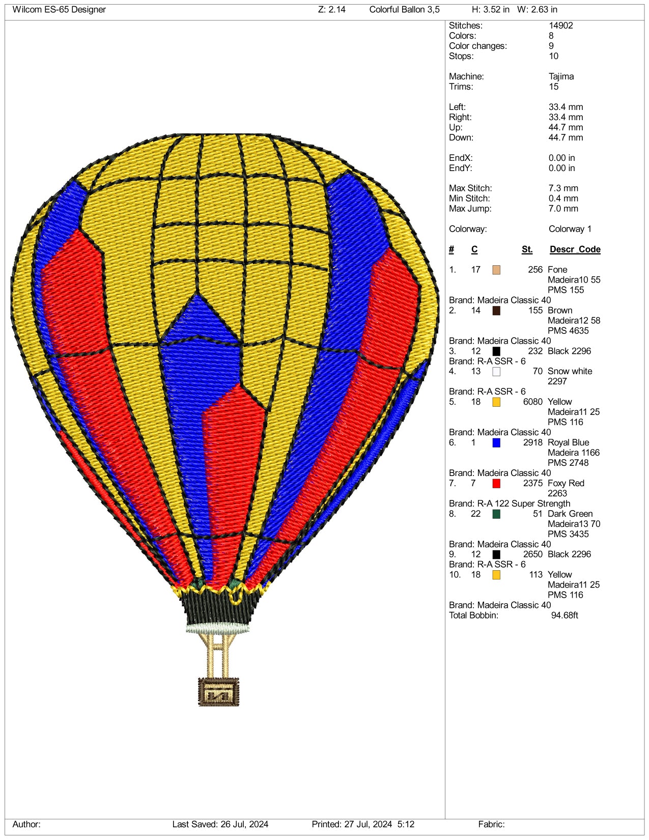 Hot Air Balloons Embroidery Design Files - 3 Size's