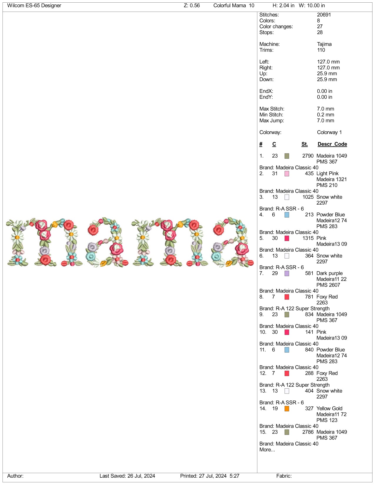 Mama Flower Version Embroidery Design Files - 3 Size's