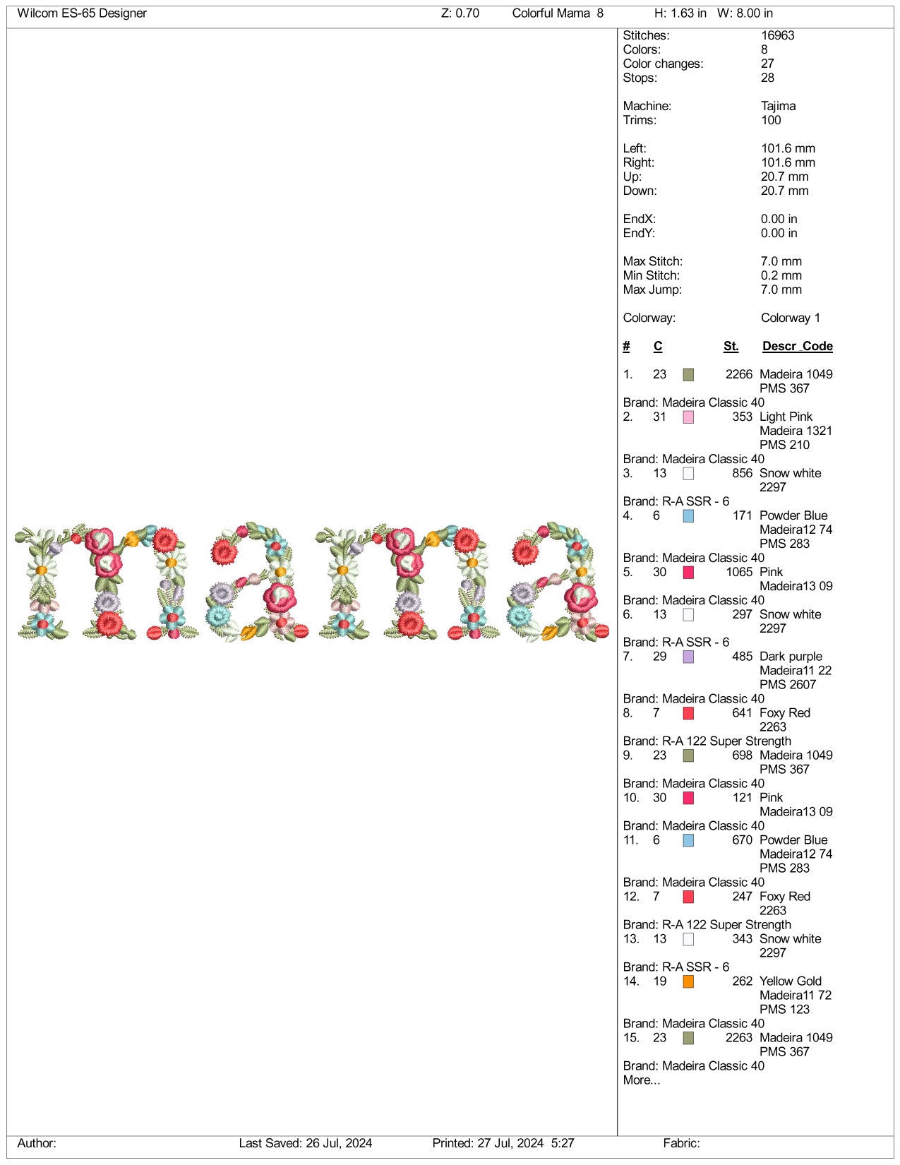 Mama Flower Version Embroidery Design Files - 3 Size's