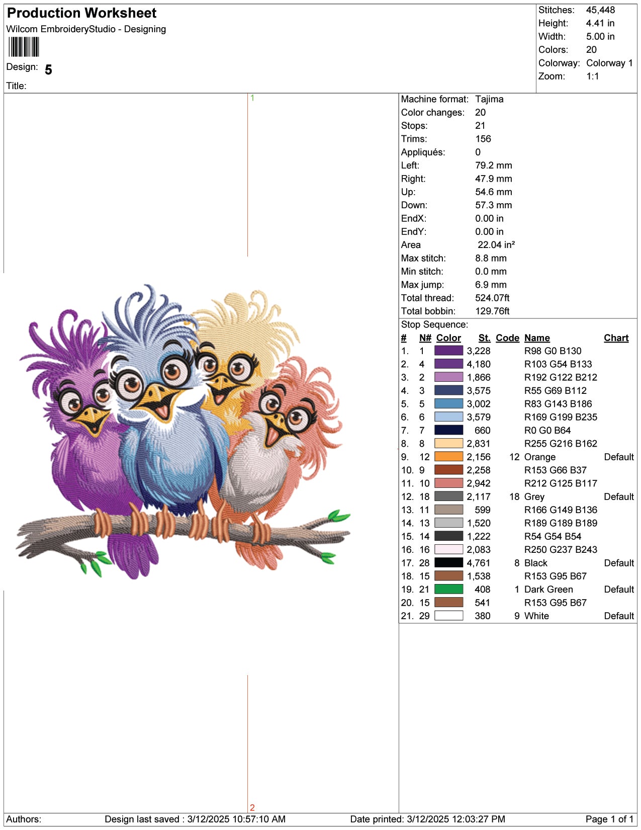 Colorful Nerdy Birds Embroidery Design Files - 9 Size's