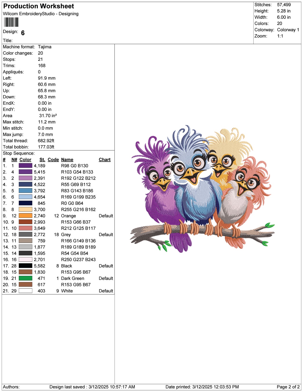Colorful Nerdy Birds Embroidery Design Files - 9 Size's
