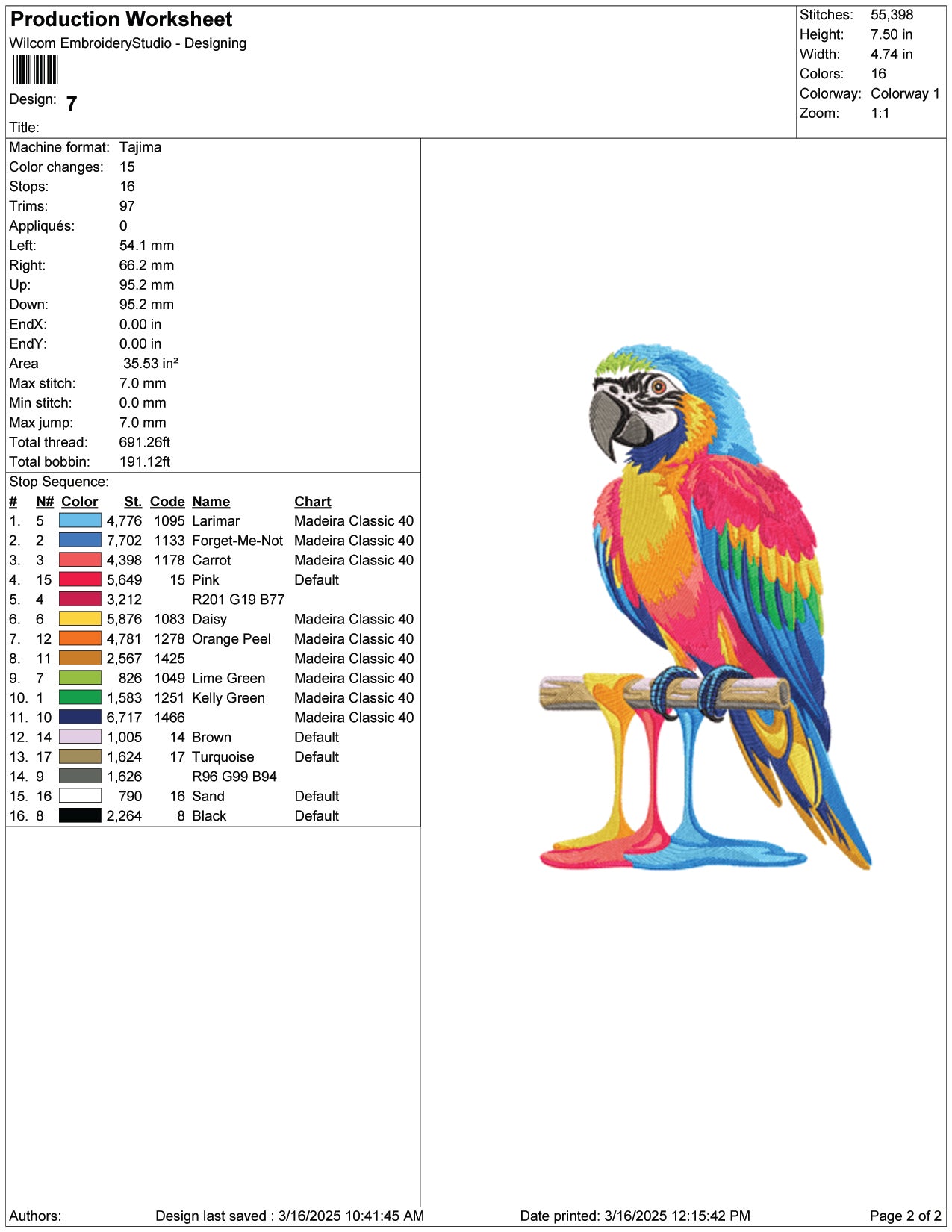 Colorful Parrot with Dripping Prints Embroidery Design Files - 9 Size's