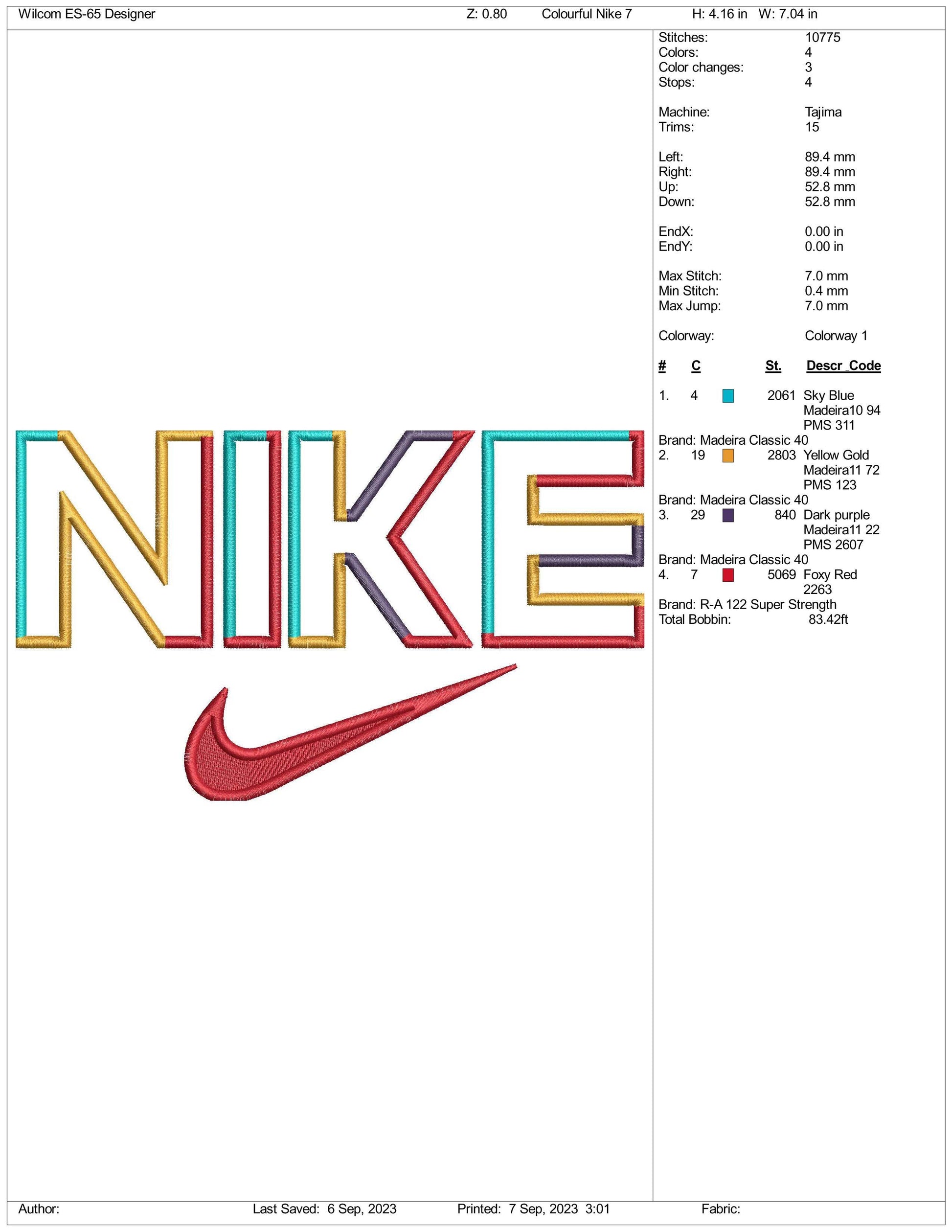 Colorful Nike Embroidery Design Files - 3 Size's