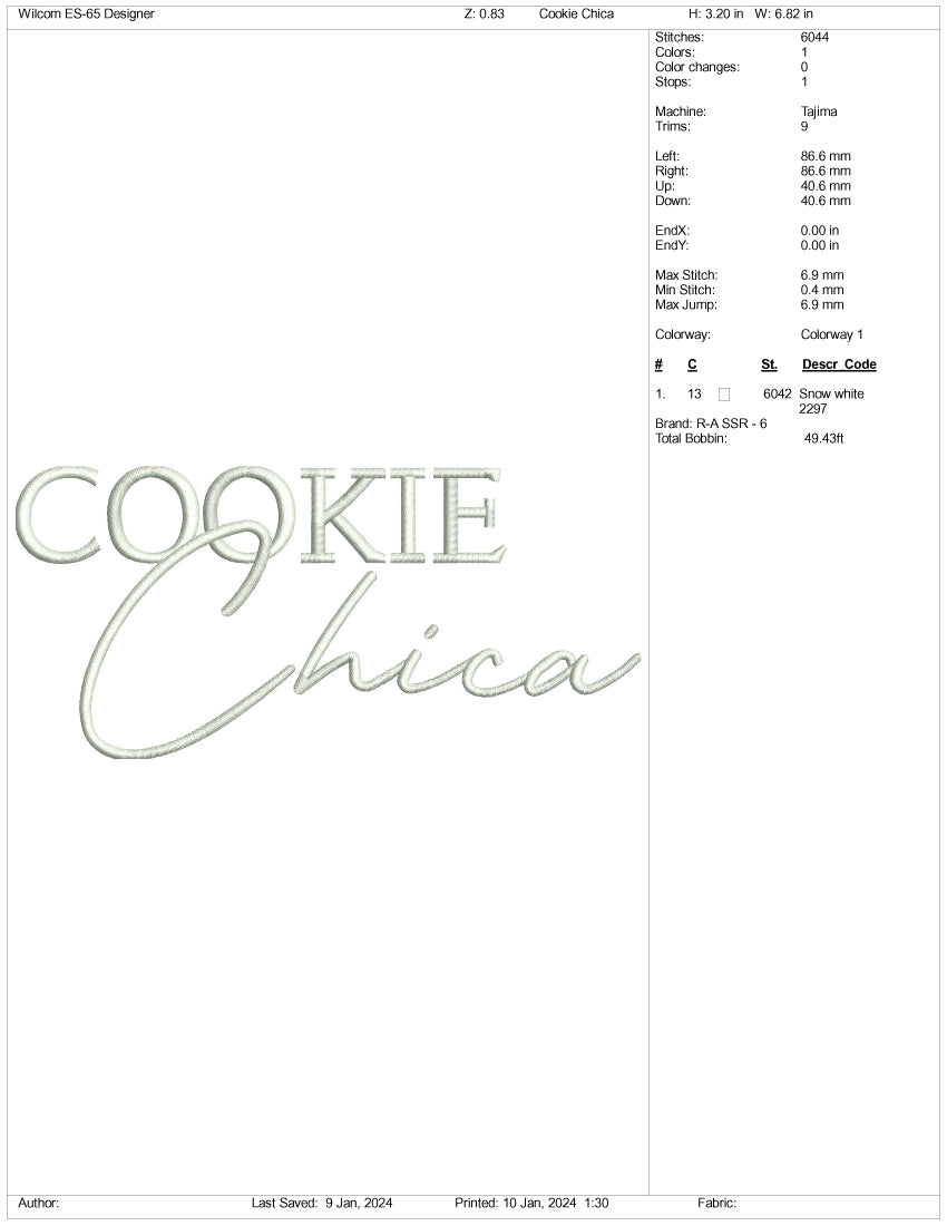 Cookie Chica Embroidery Design Files - 3 Size's