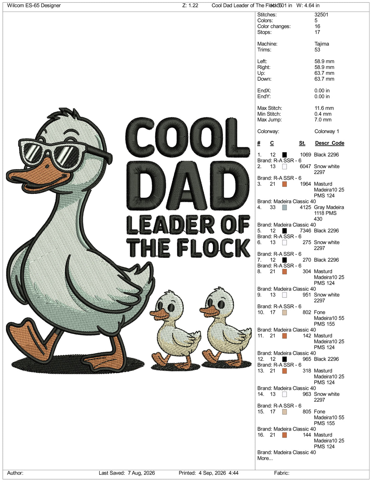 Cool Dad Leader of The Flock Embroidery Design Files - 3 Size's