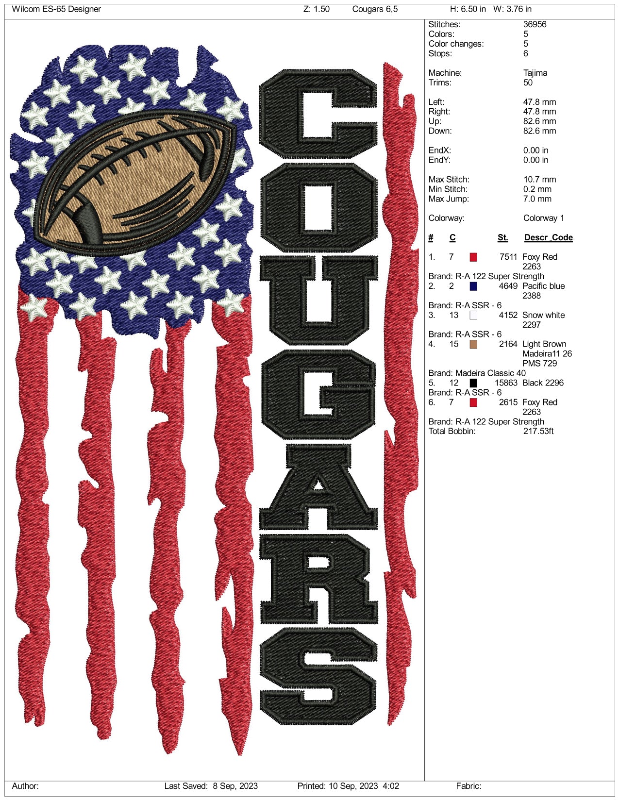 USA Cougars Embroidery Design Files - 3 Size's