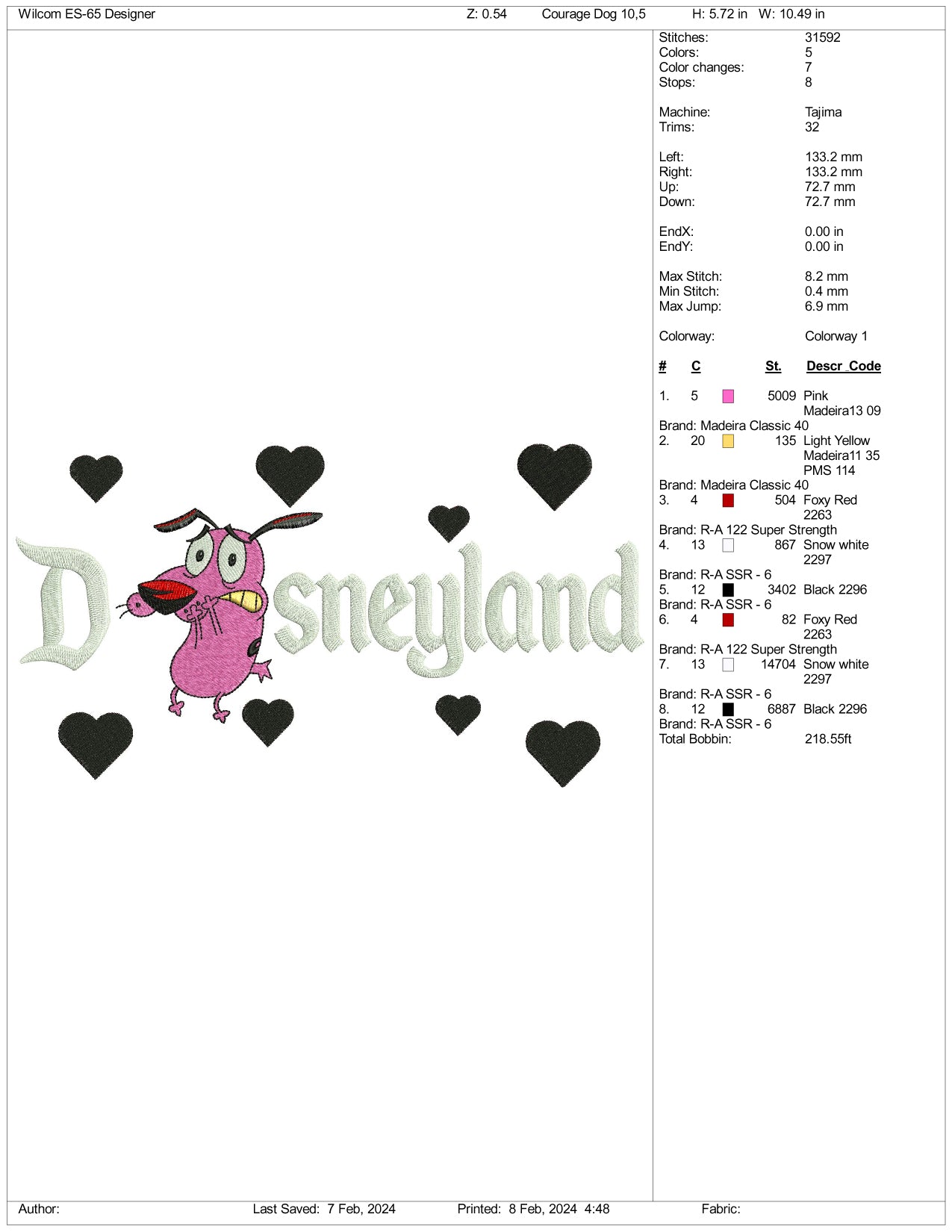 Courage Disneyland Embroidery Design Files - 3 Size's