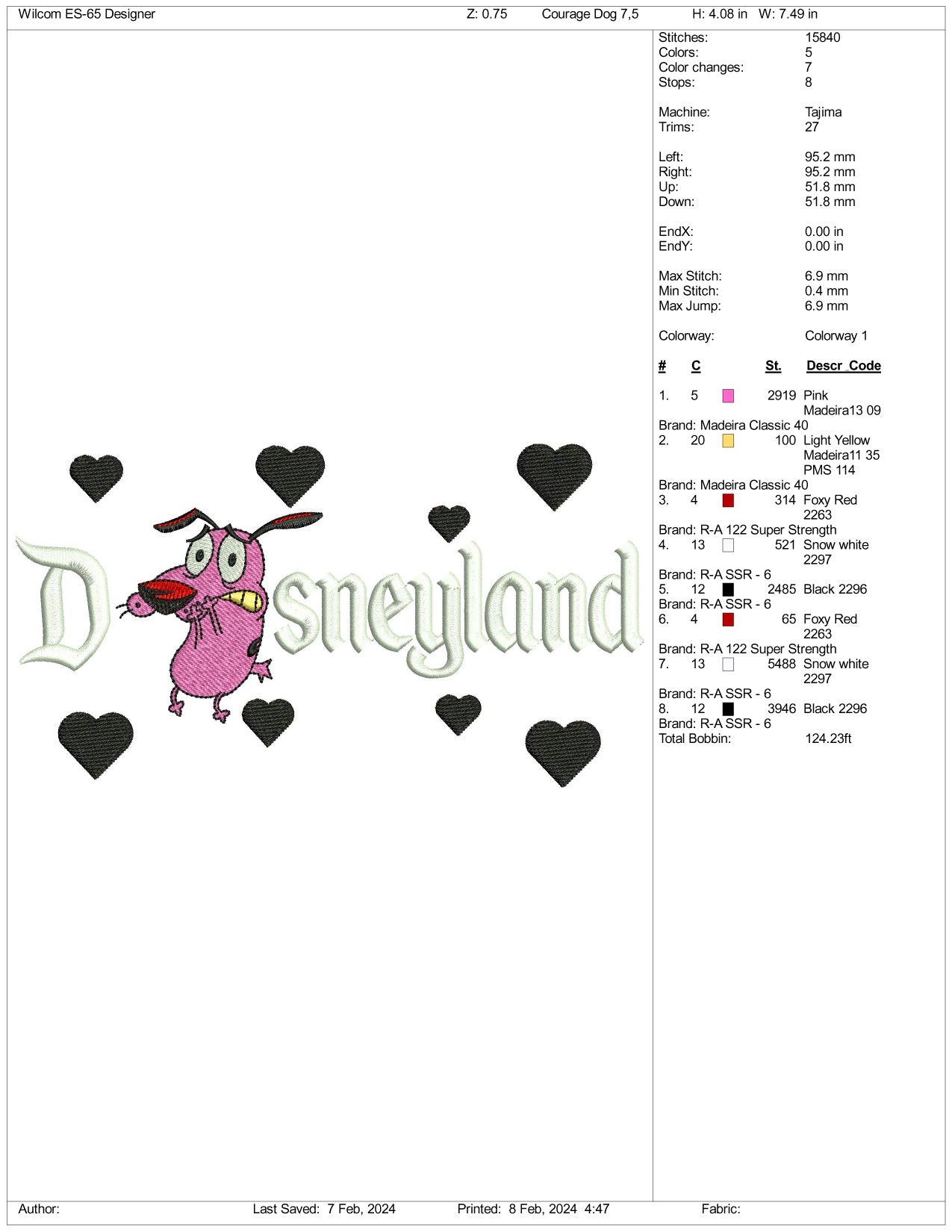 Courage Disneyland Embroidery Design Files - 3 Size's