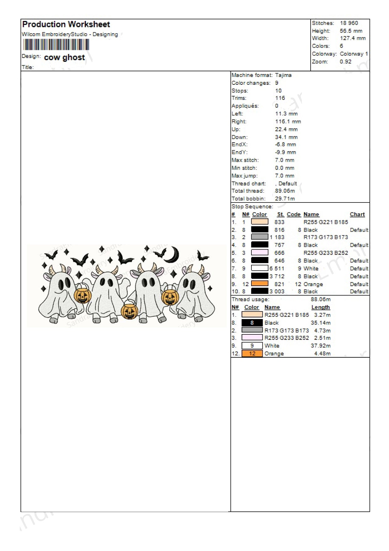 Cow Ghost Embroidery Design Files - 6 Size's