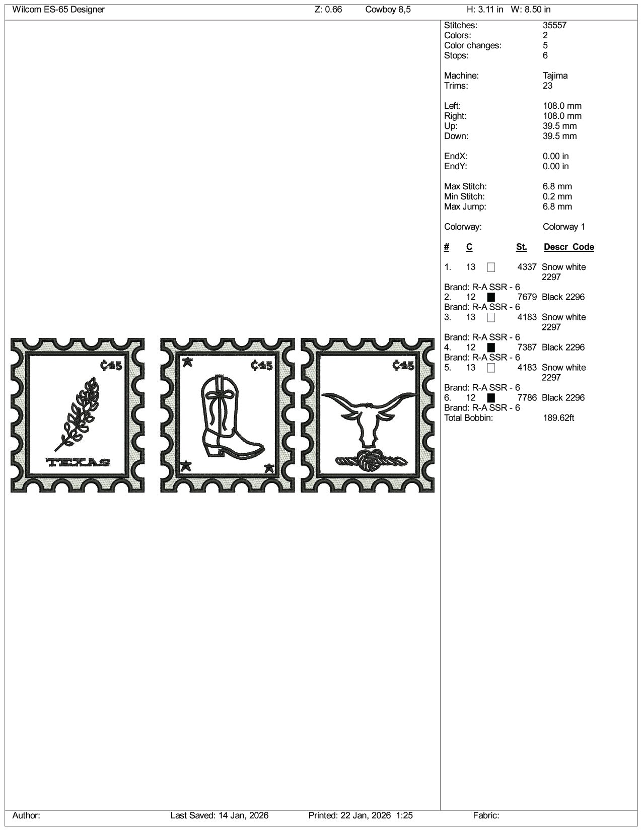 Cowboy Stamps Embroidery Design Files - 2 Size's