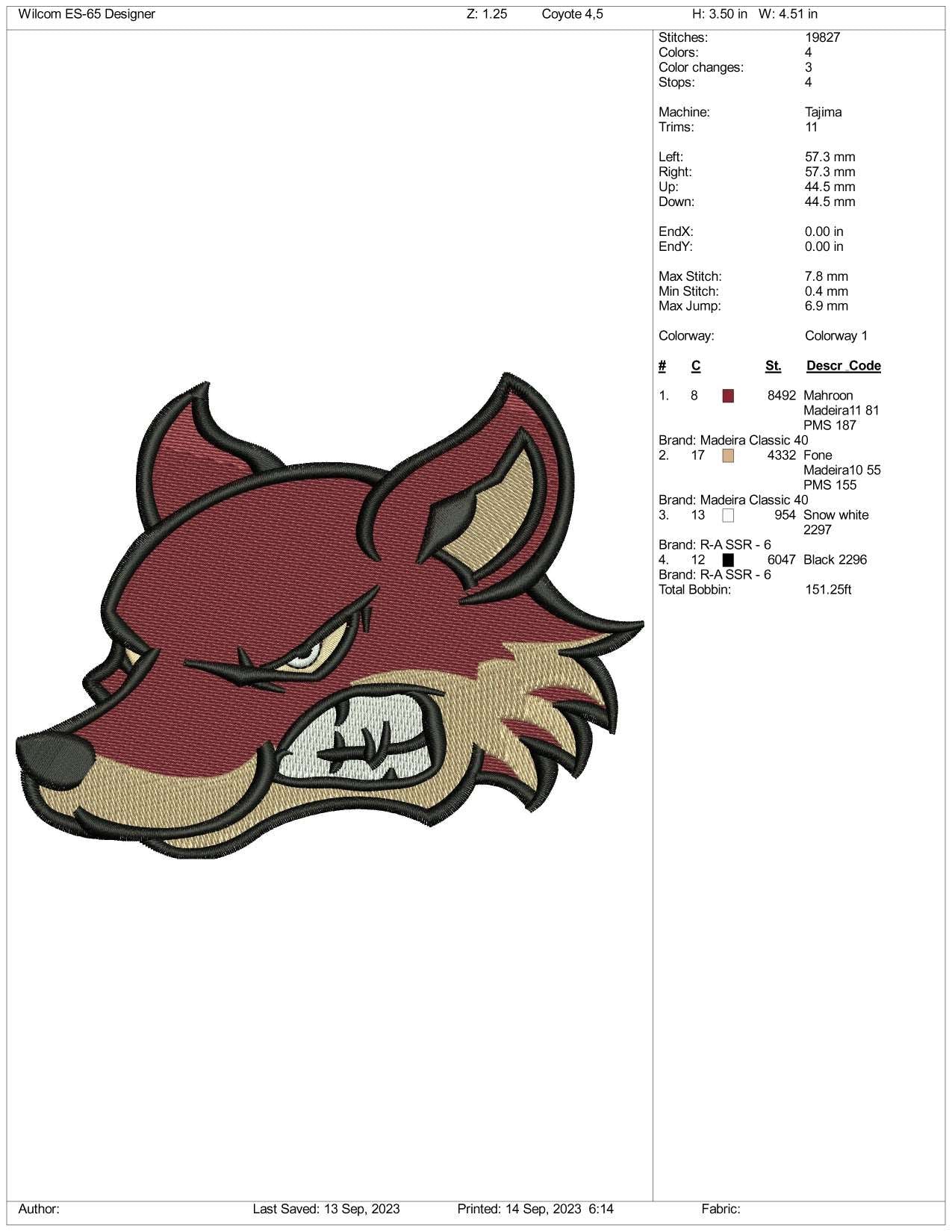 Angry Wolf Embroidery Design Files - 3 Size's