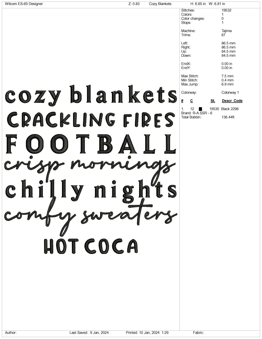 Cozy Blankets Embroidery Design Files - 3 Size's