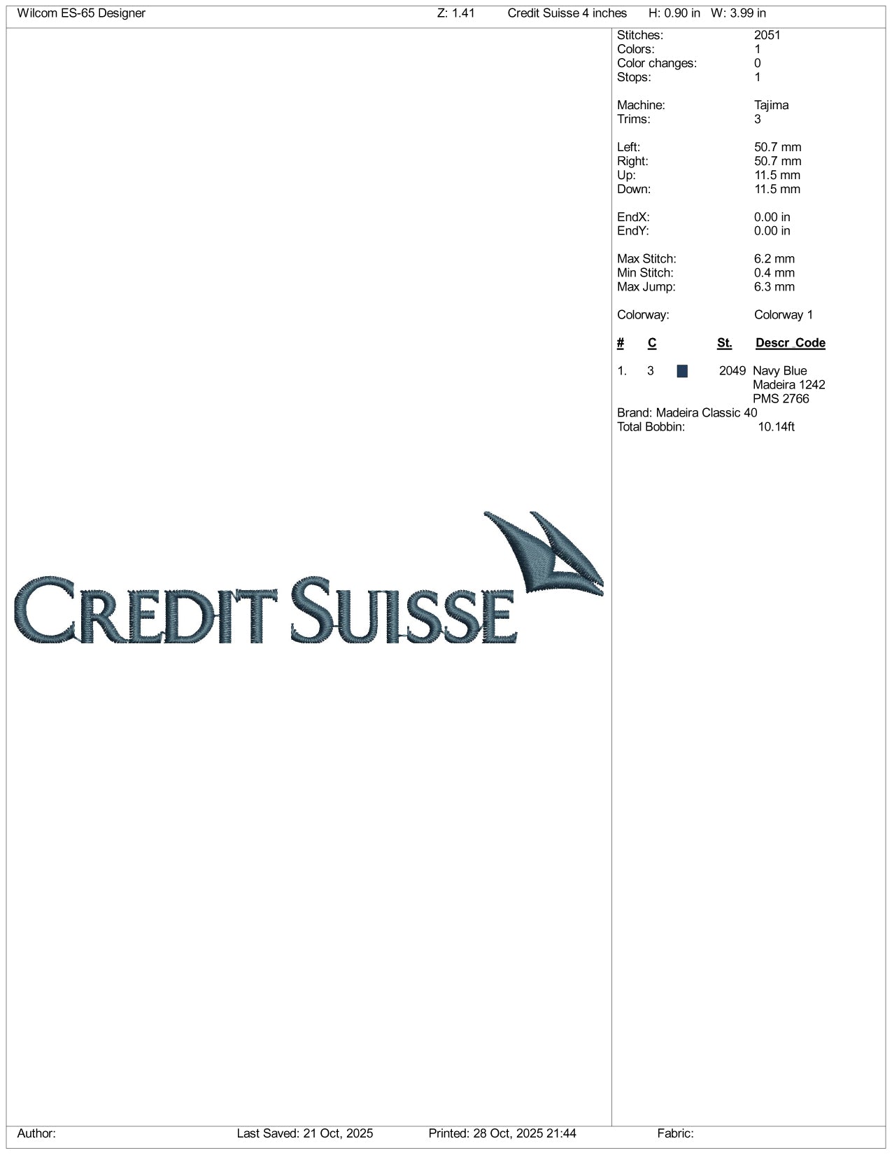 Credit Suisse Logo Embroidery Design Files - 4 Size's