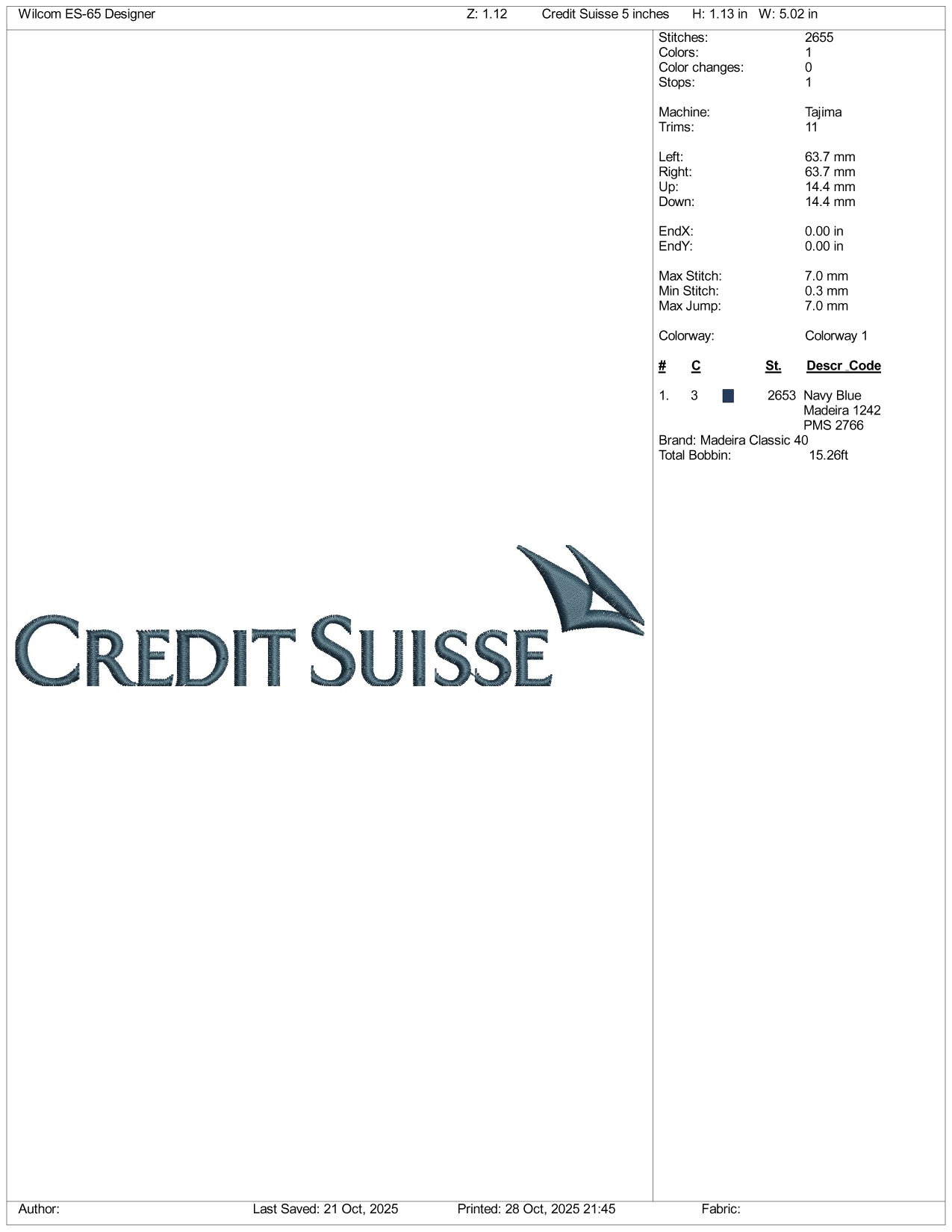 Credit Suisse Logo Embroidery Design Files - 4 Size's
