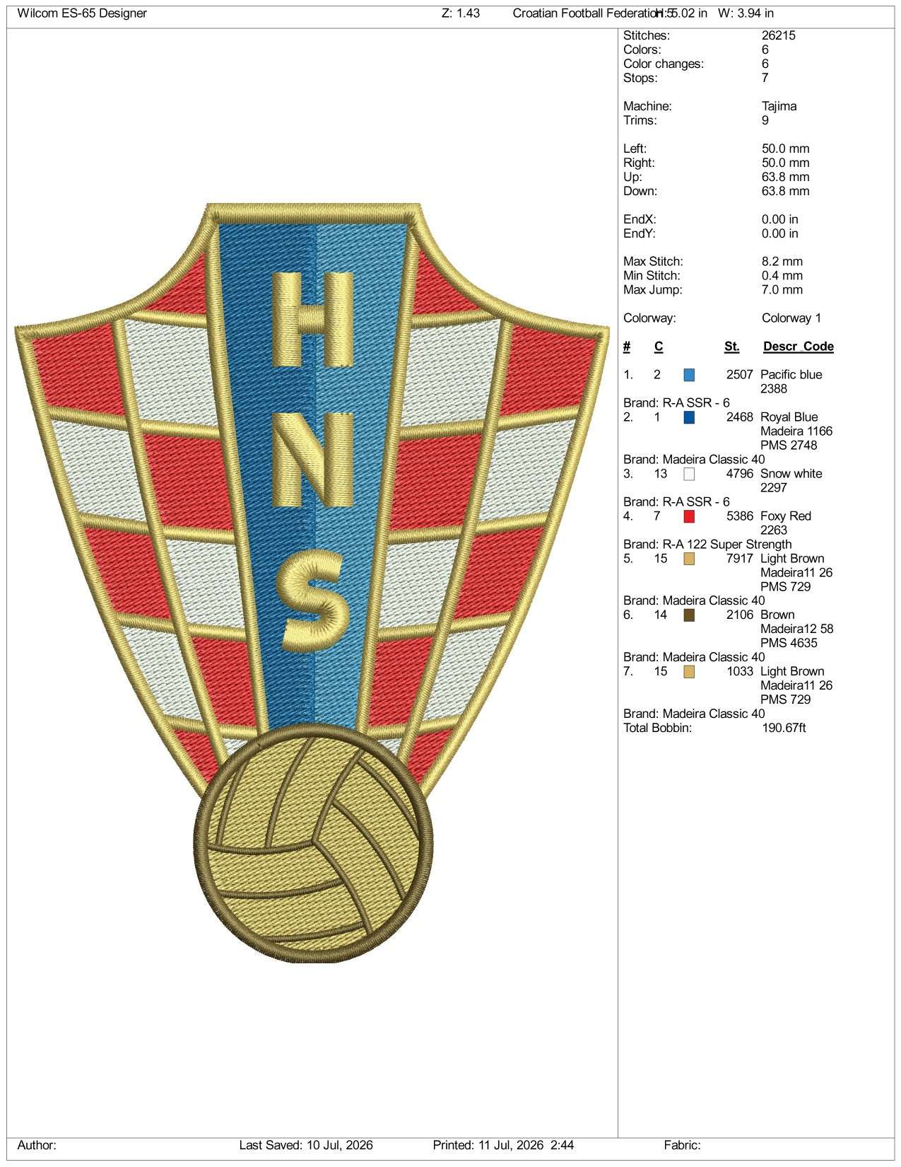 Croatian Football Federation Logo Embroidery Design Files - 3 Size's