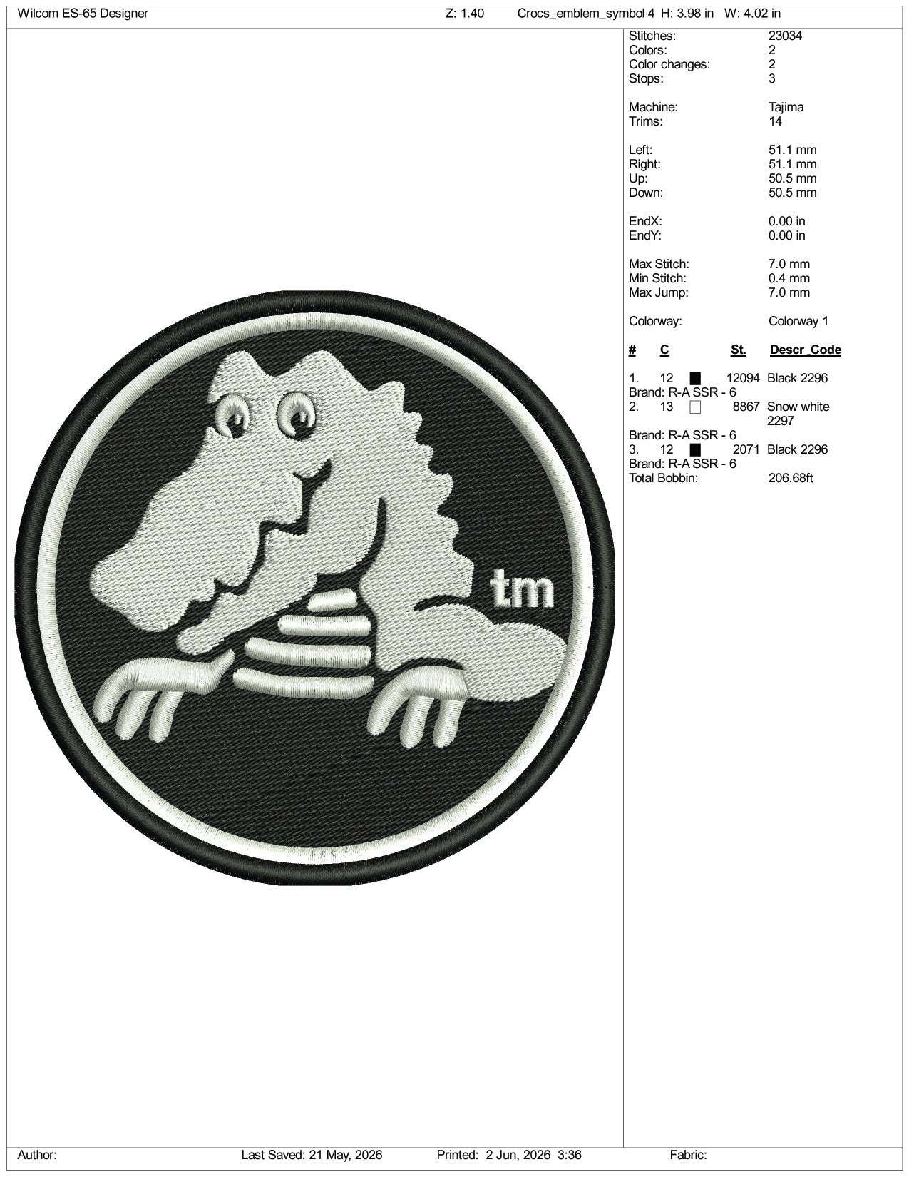 Crocs Logo v2 Embroidery Design Files - 3 Size's