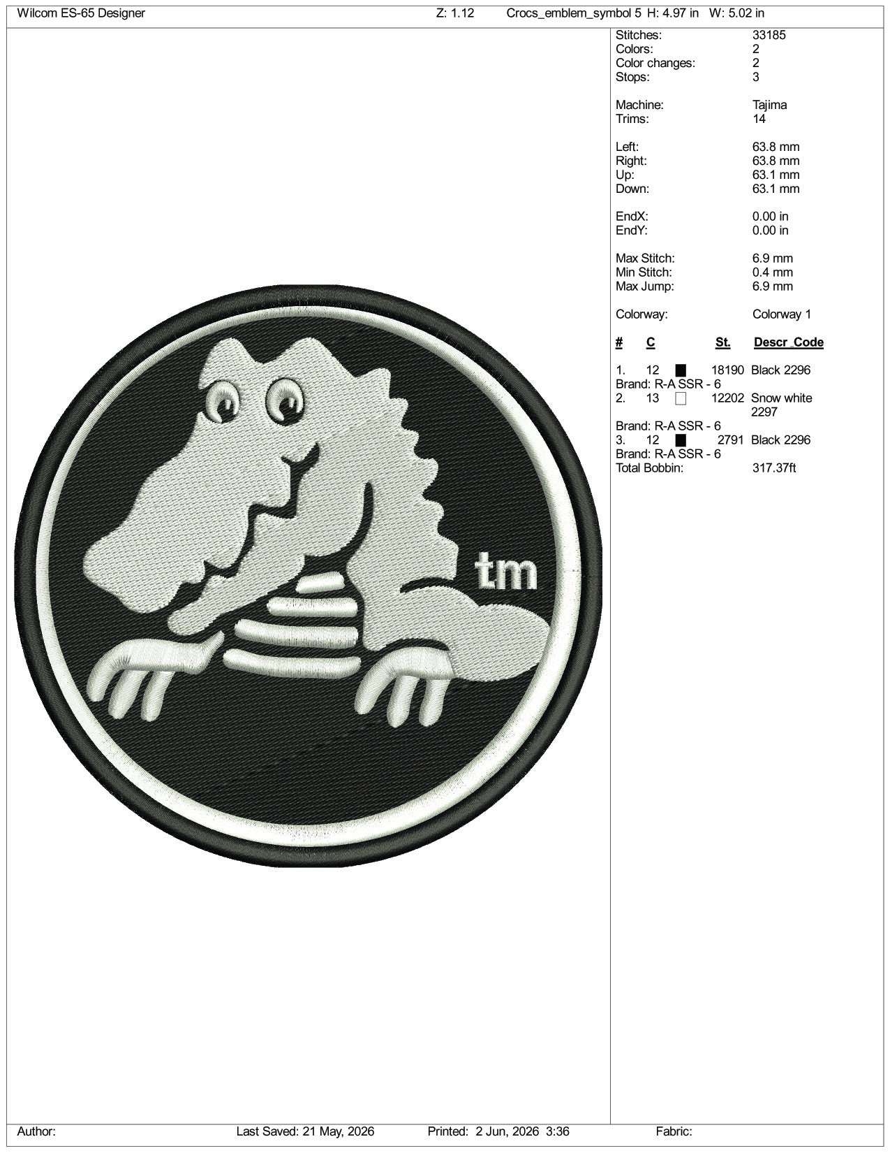 Crocs Logo v2 Embroidery Design Files - 3 Size's