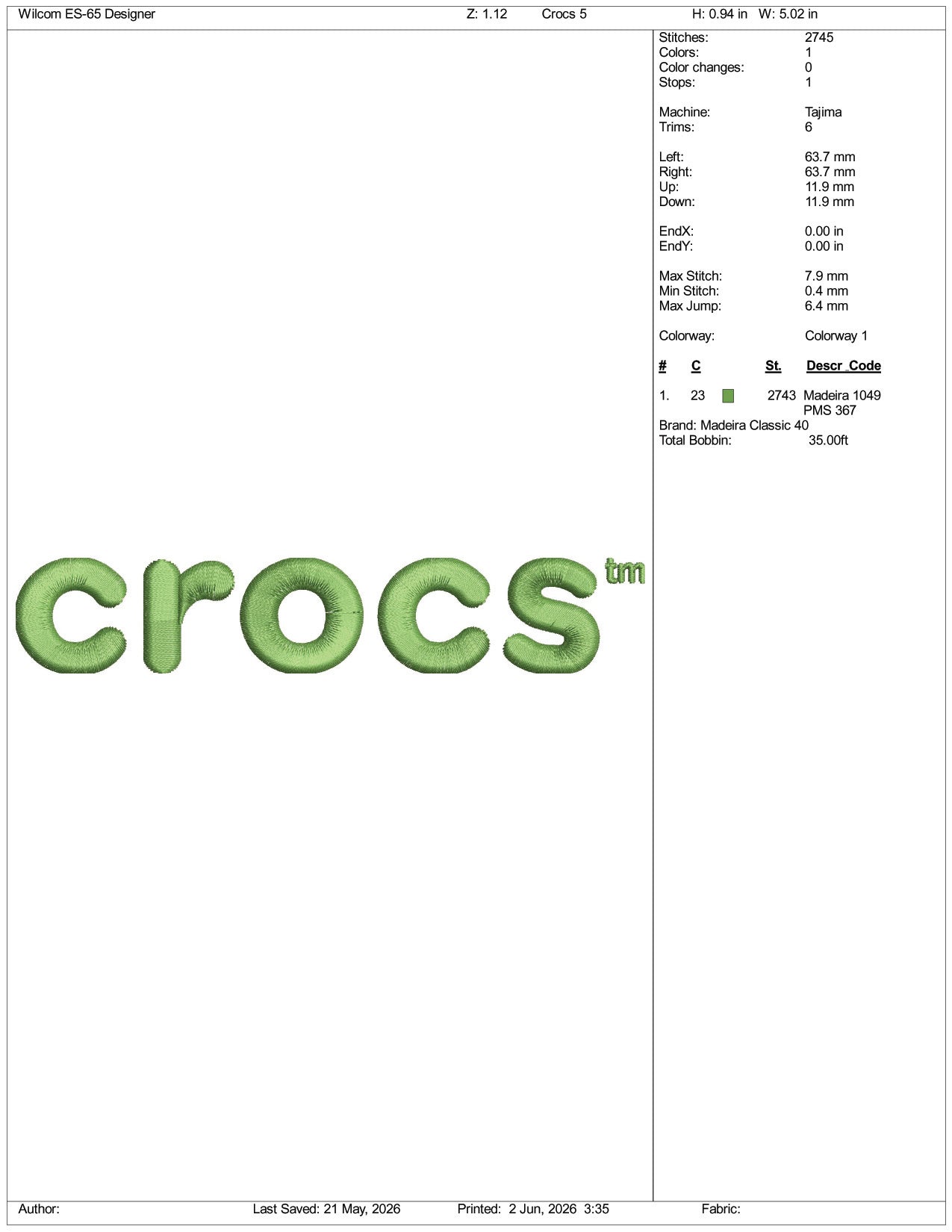 Crocs Logo Embroidery Design Files - 3 Size's