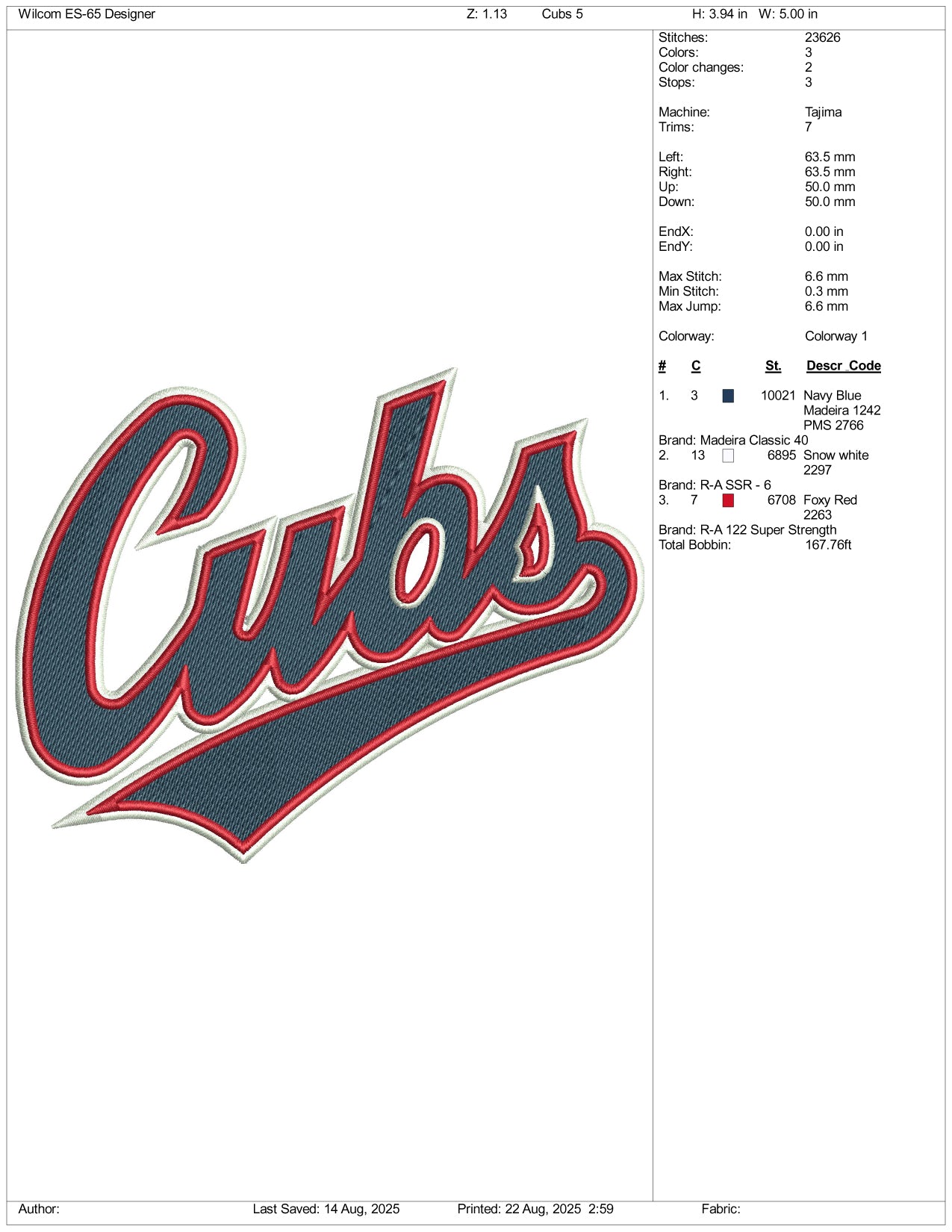 Cubs Embroidery Design Files - 3 Size's