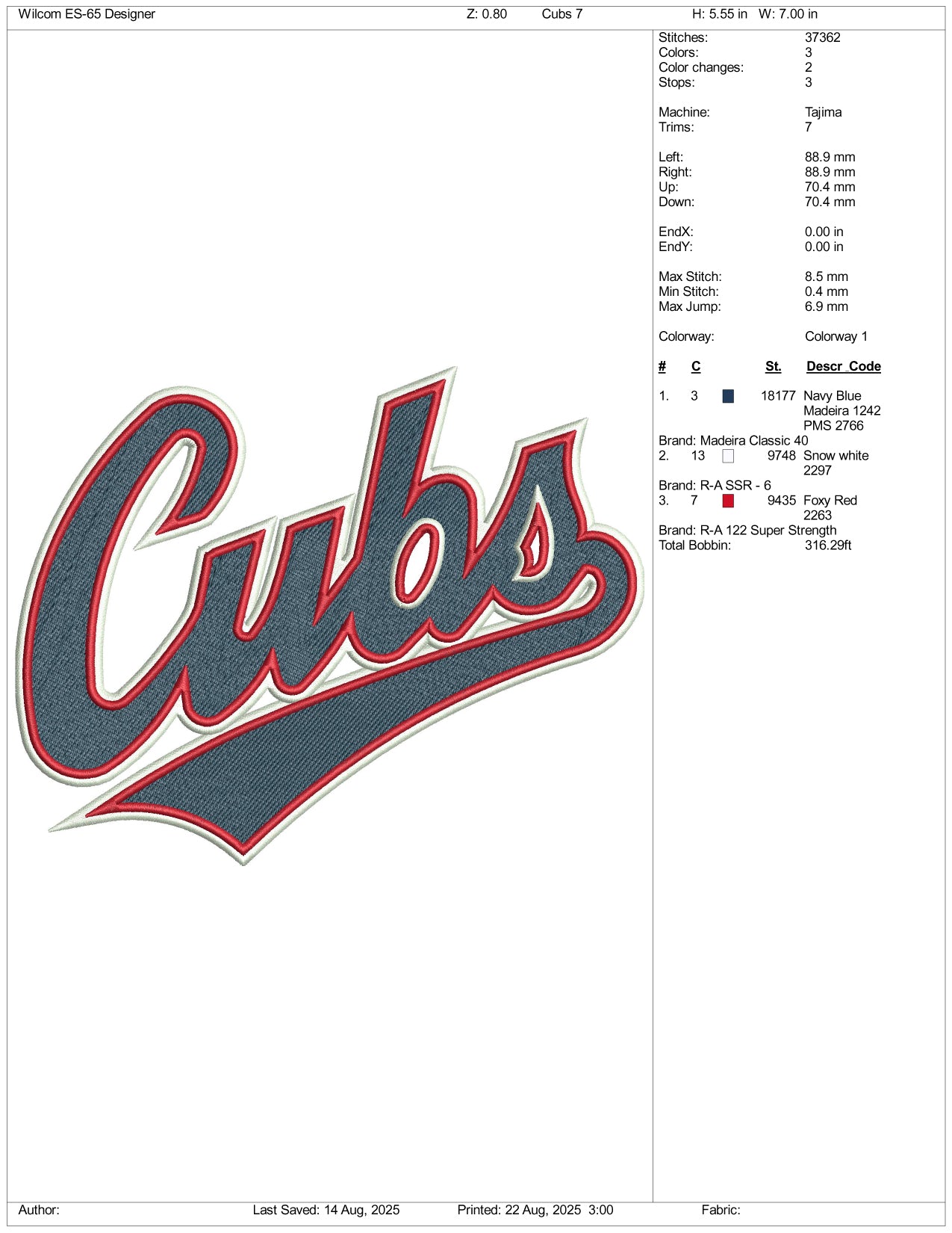Cubs Embroidery Design Files - 3 Size's