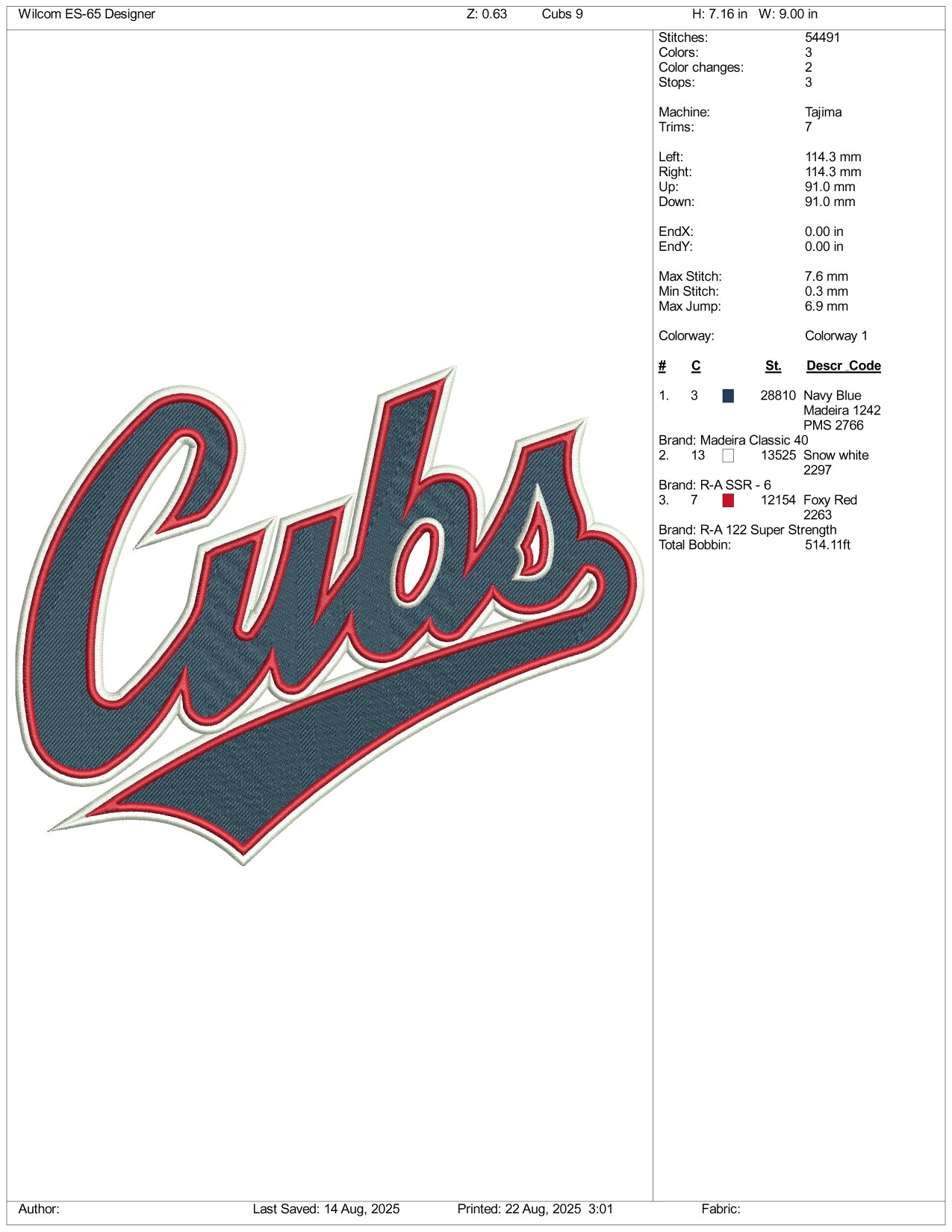 Cubs Embroidery Design Files - 3 Size's